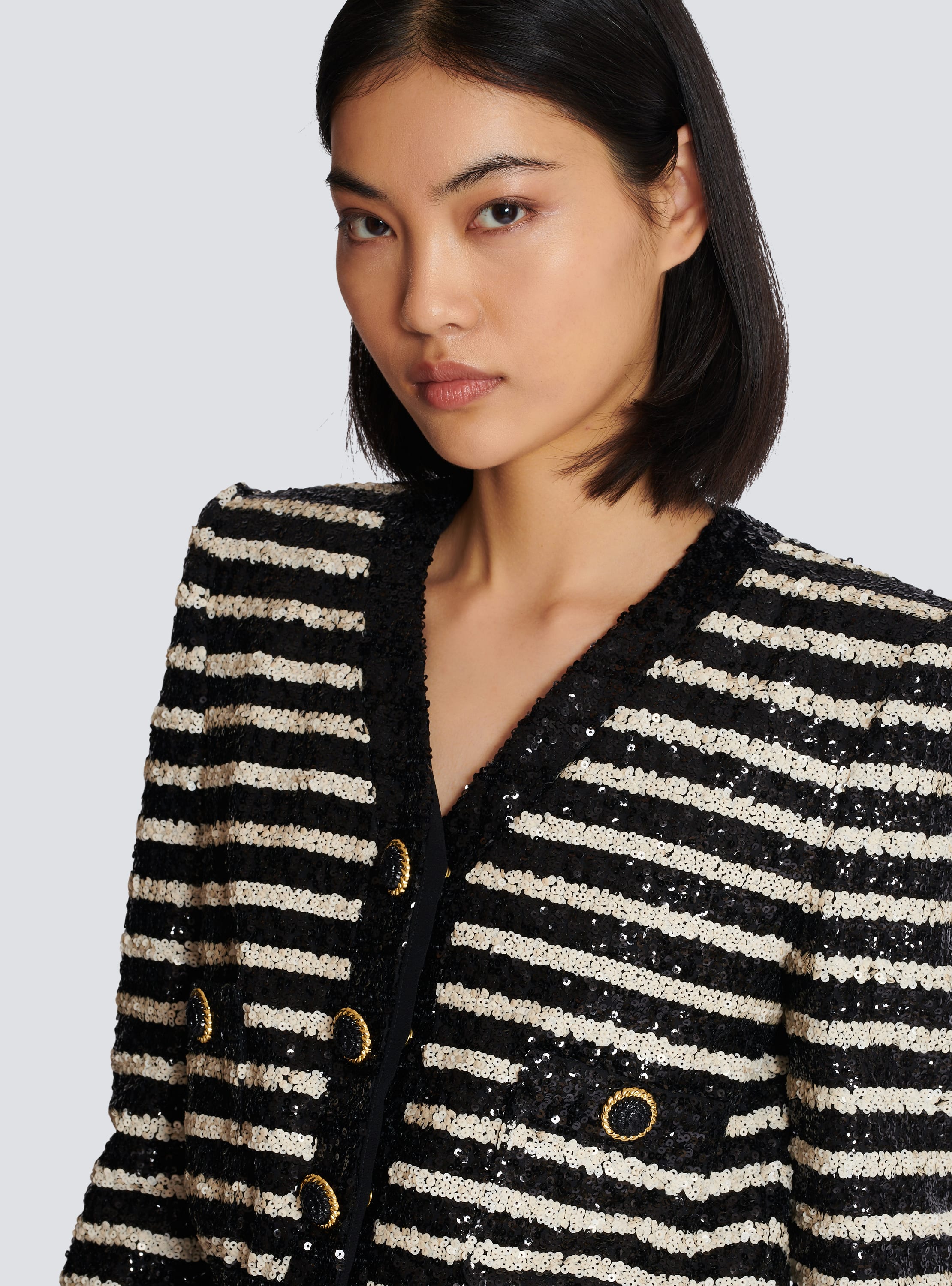 Short striped sequin jacket with 2 pockets black Women BALMAIN