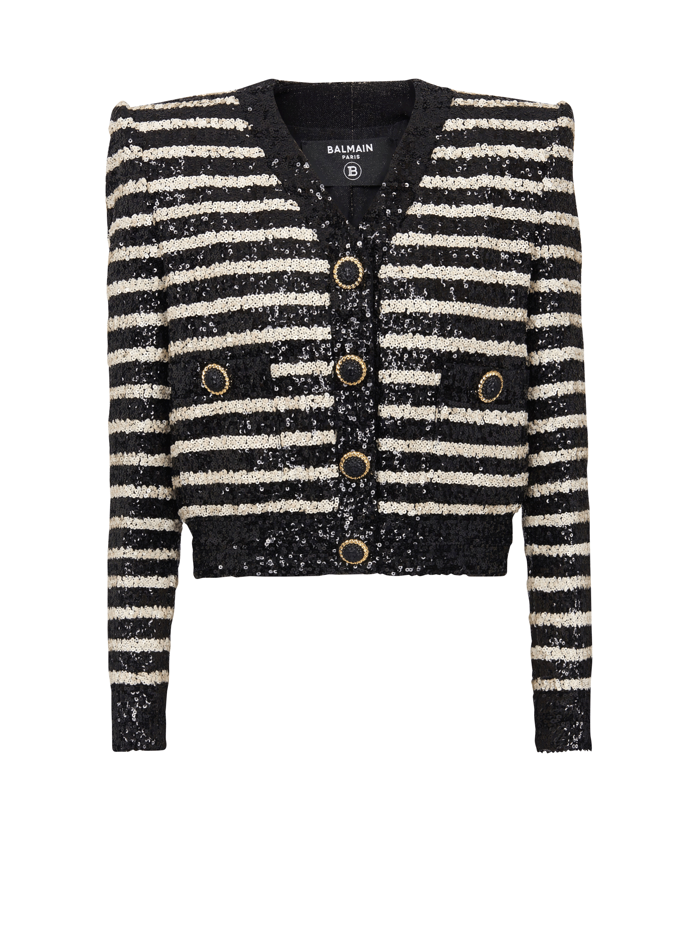 Short striped sequin jacket with 2 pockets