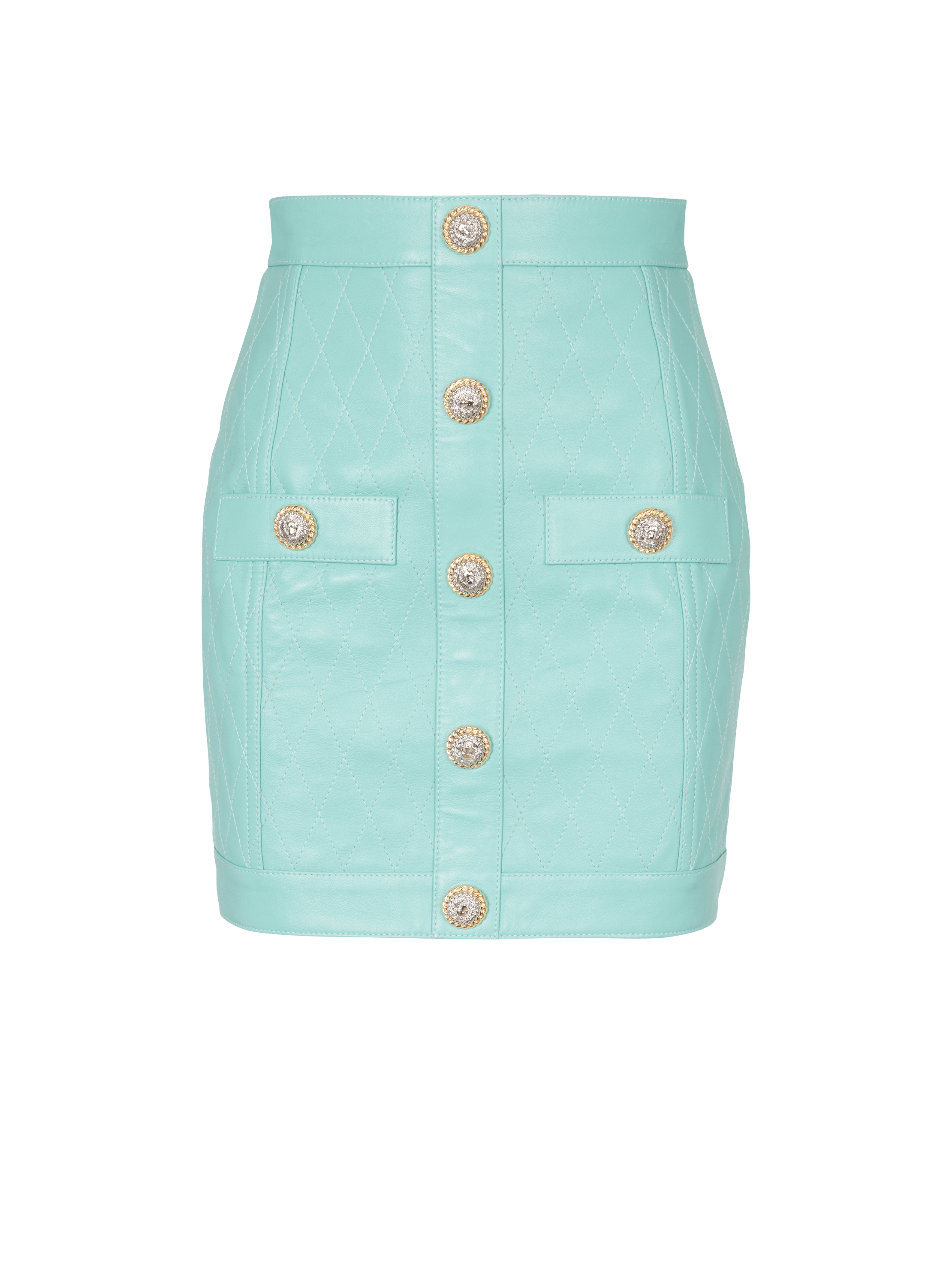 Topstitched leather skirt with buttons