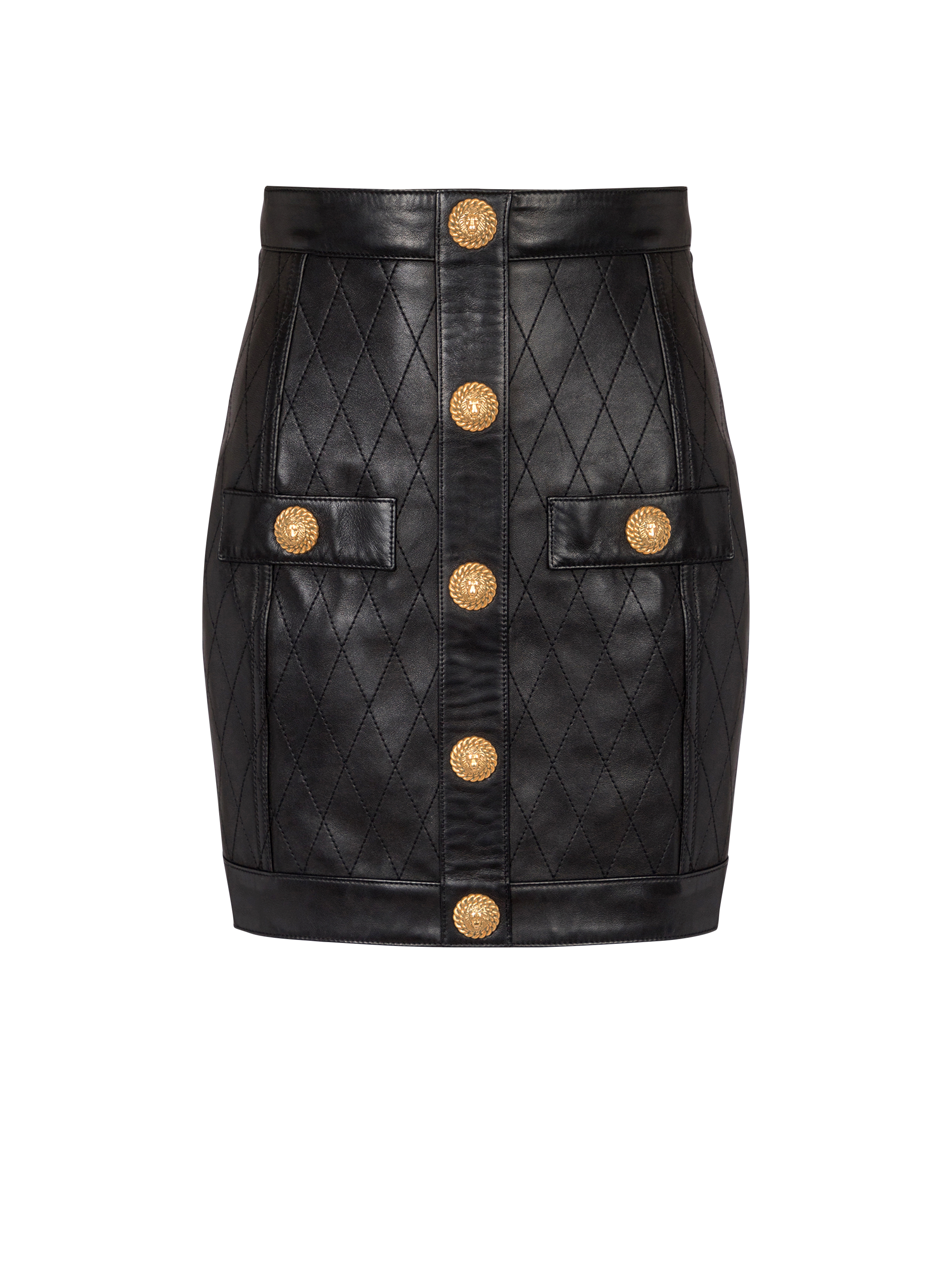 Topstitched leather skirt with buttons