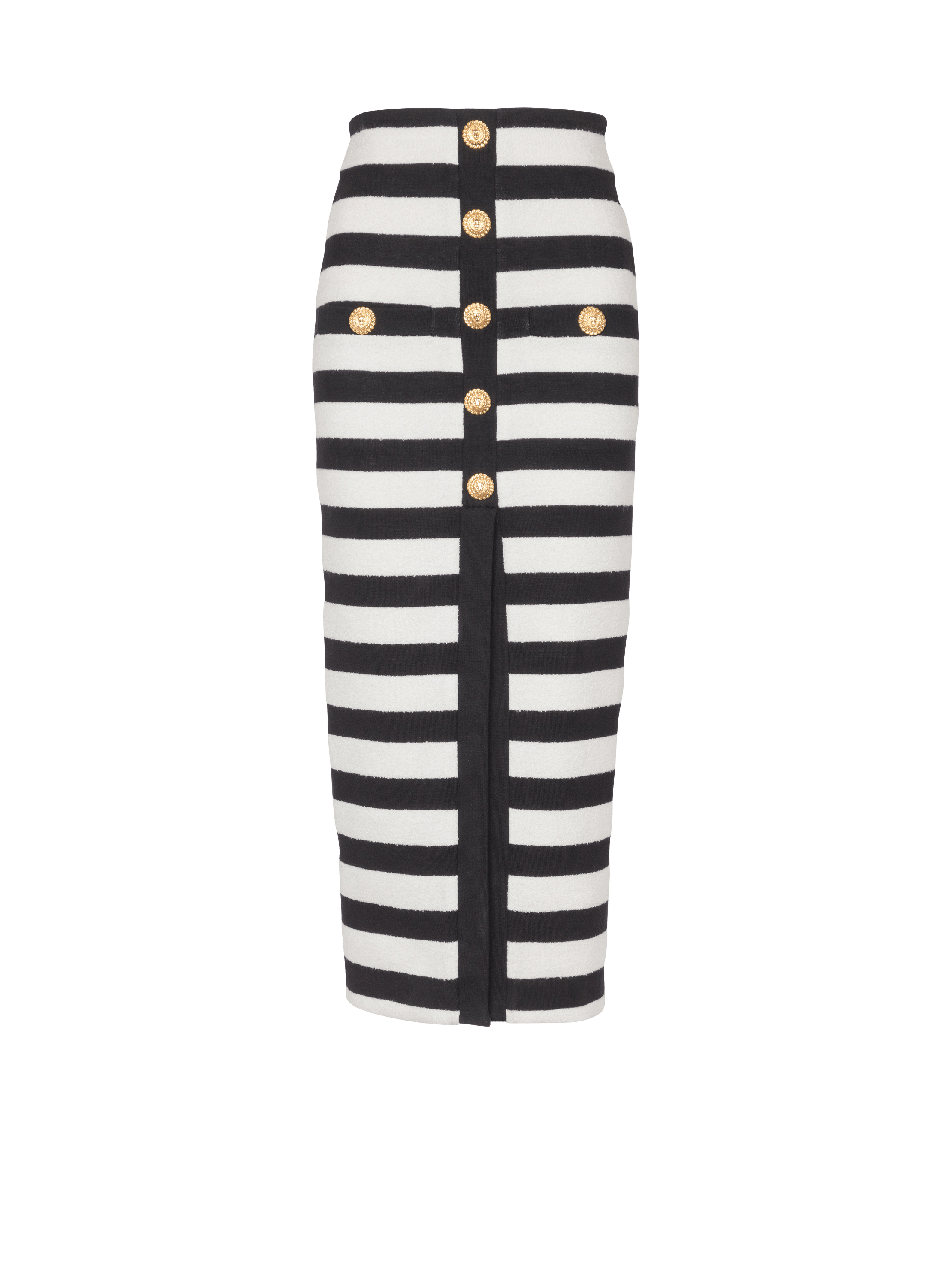 Two-tone buttoned knit midi skirt