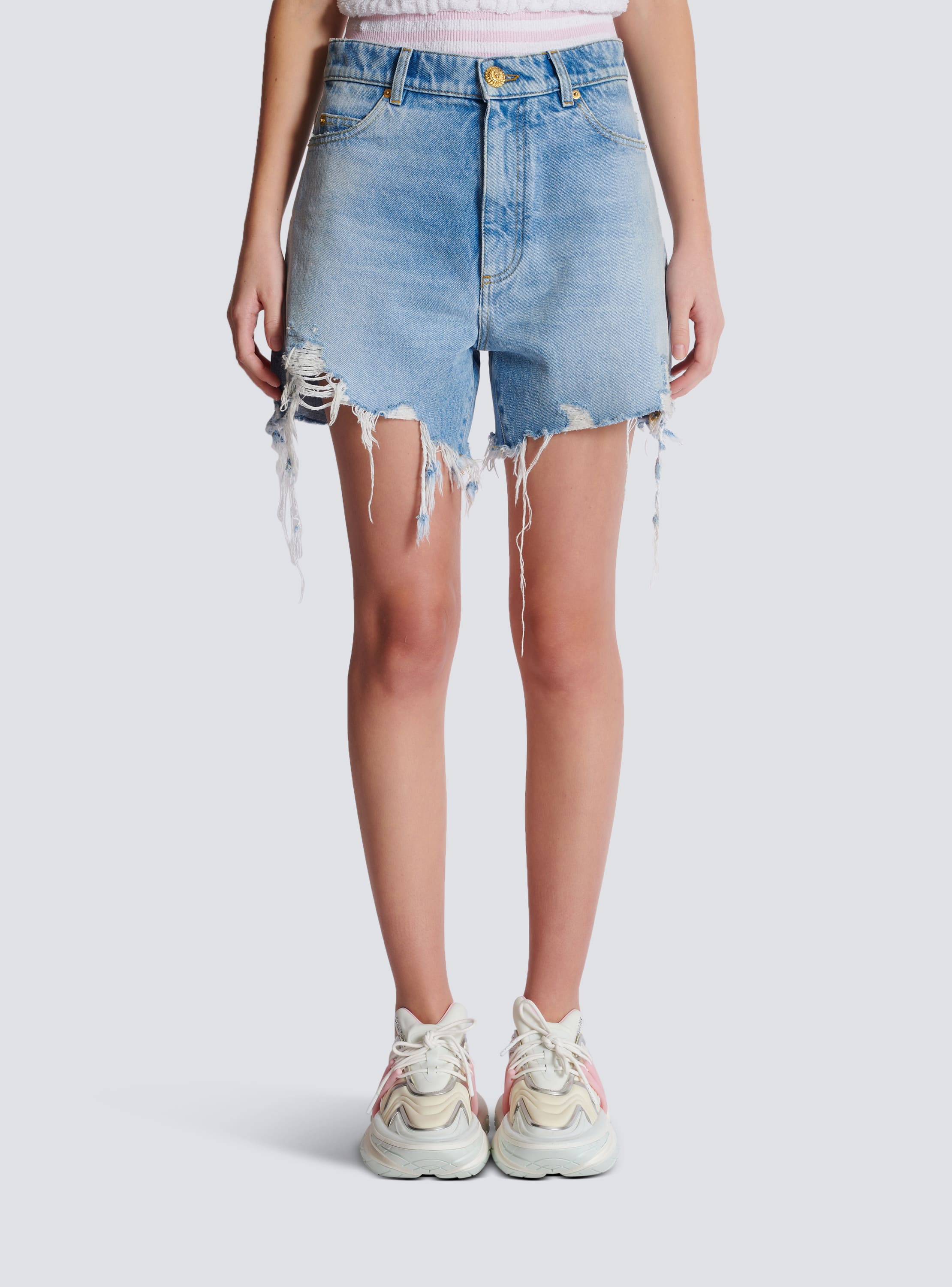 Balmain denim shorts clearance