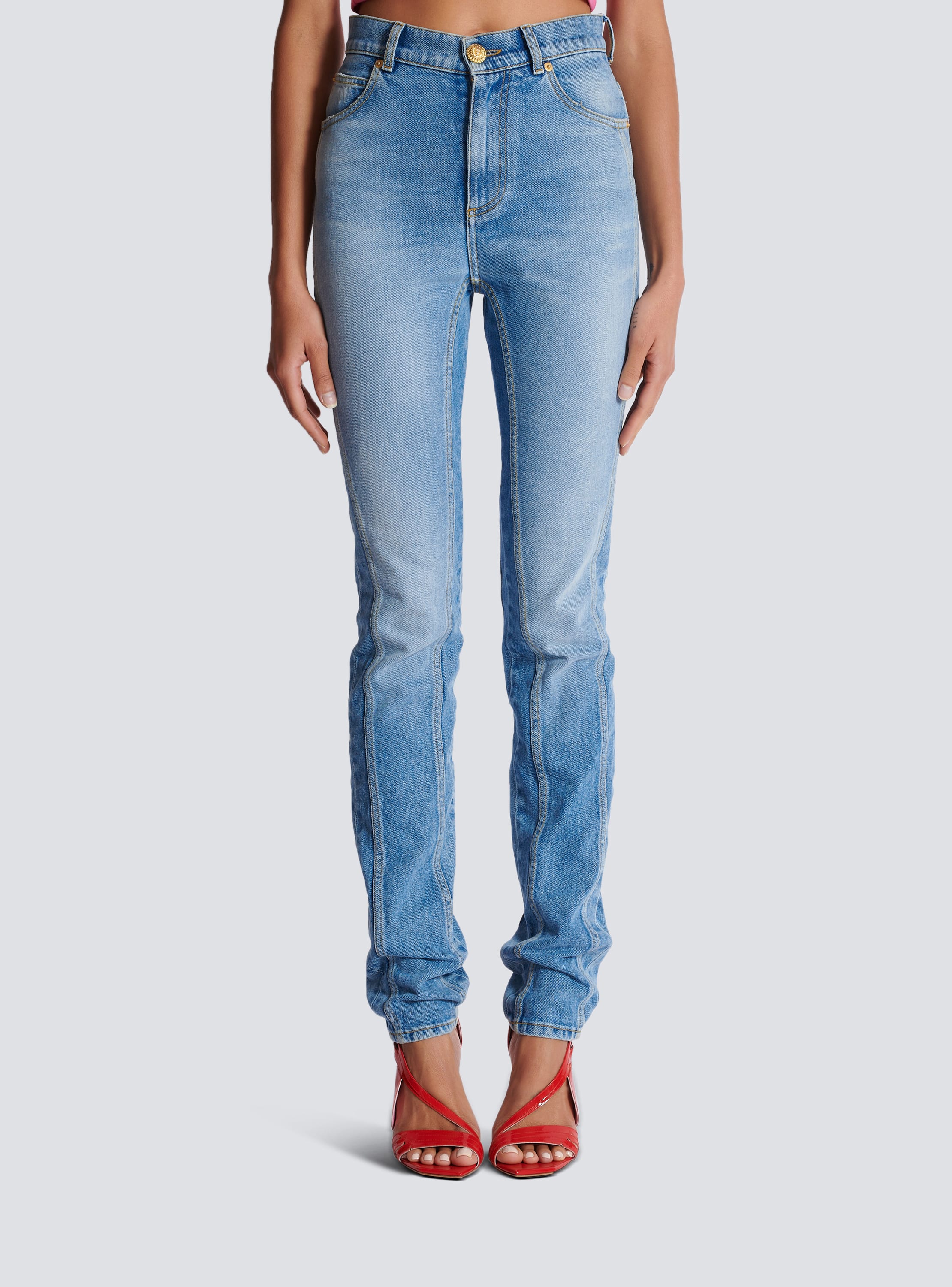 Jean slim en denim Light Blue bleu Femme BALMAIN