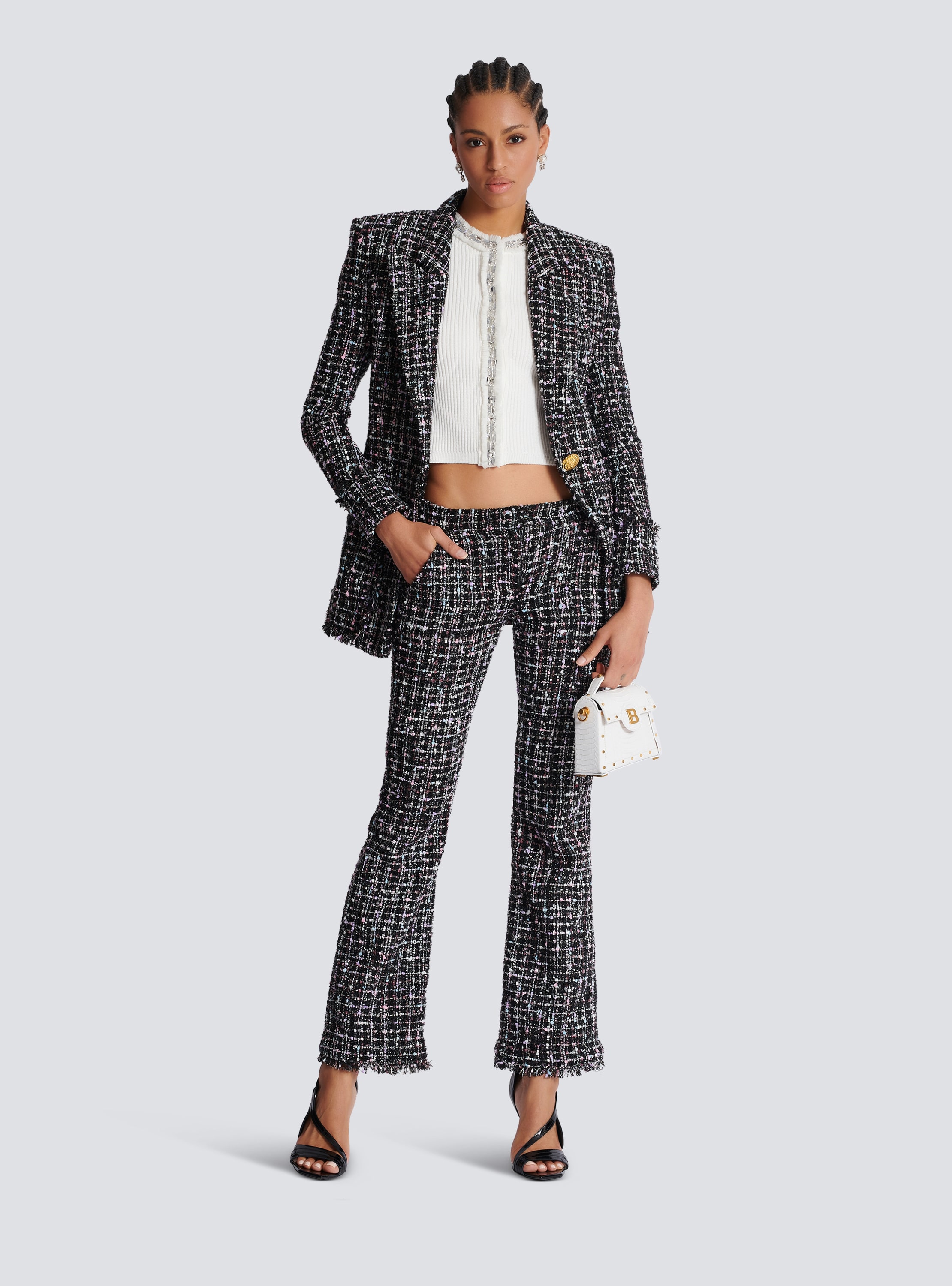 Pantaloni flare in tweed