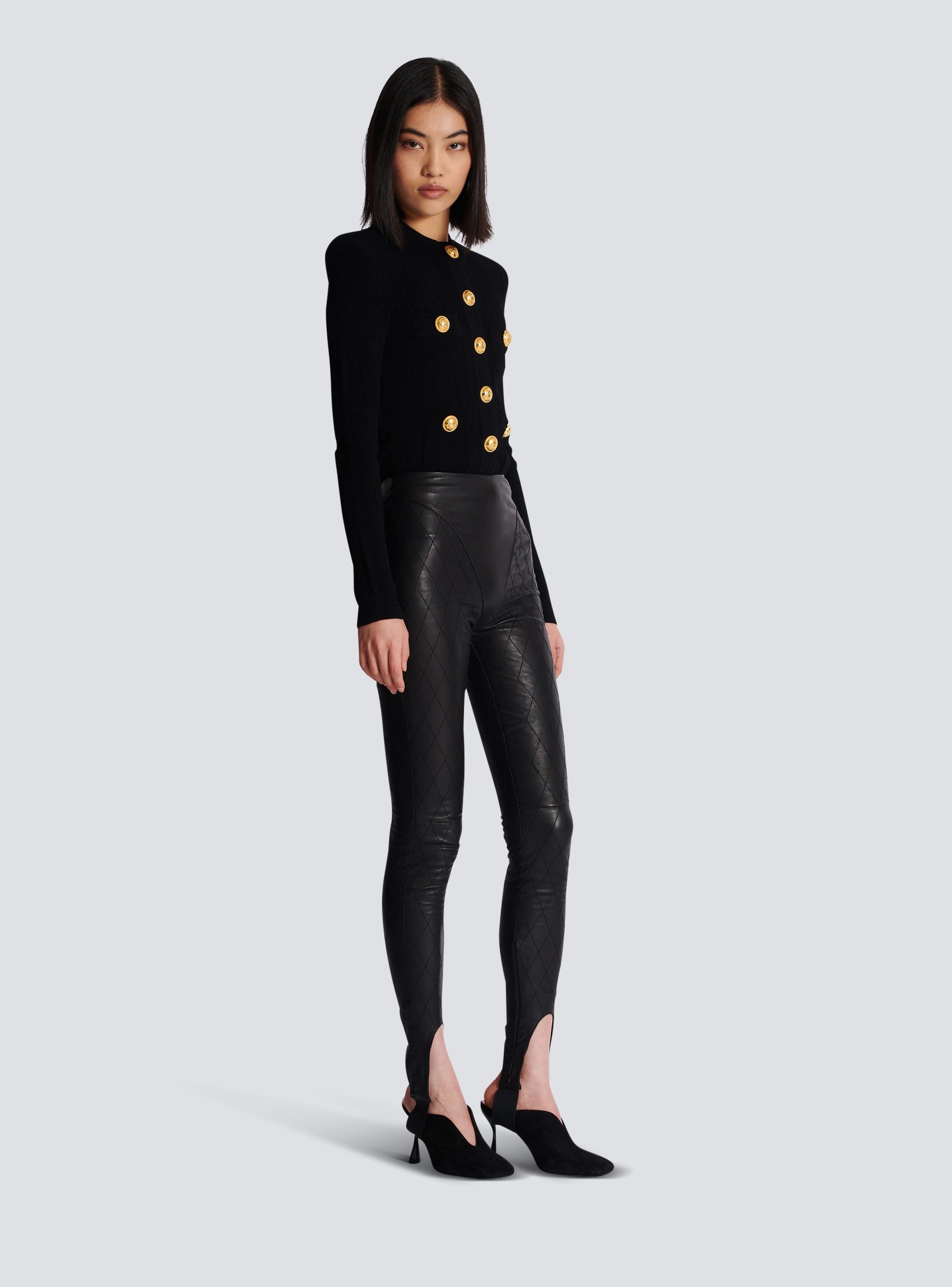 Topstitched leather leggings