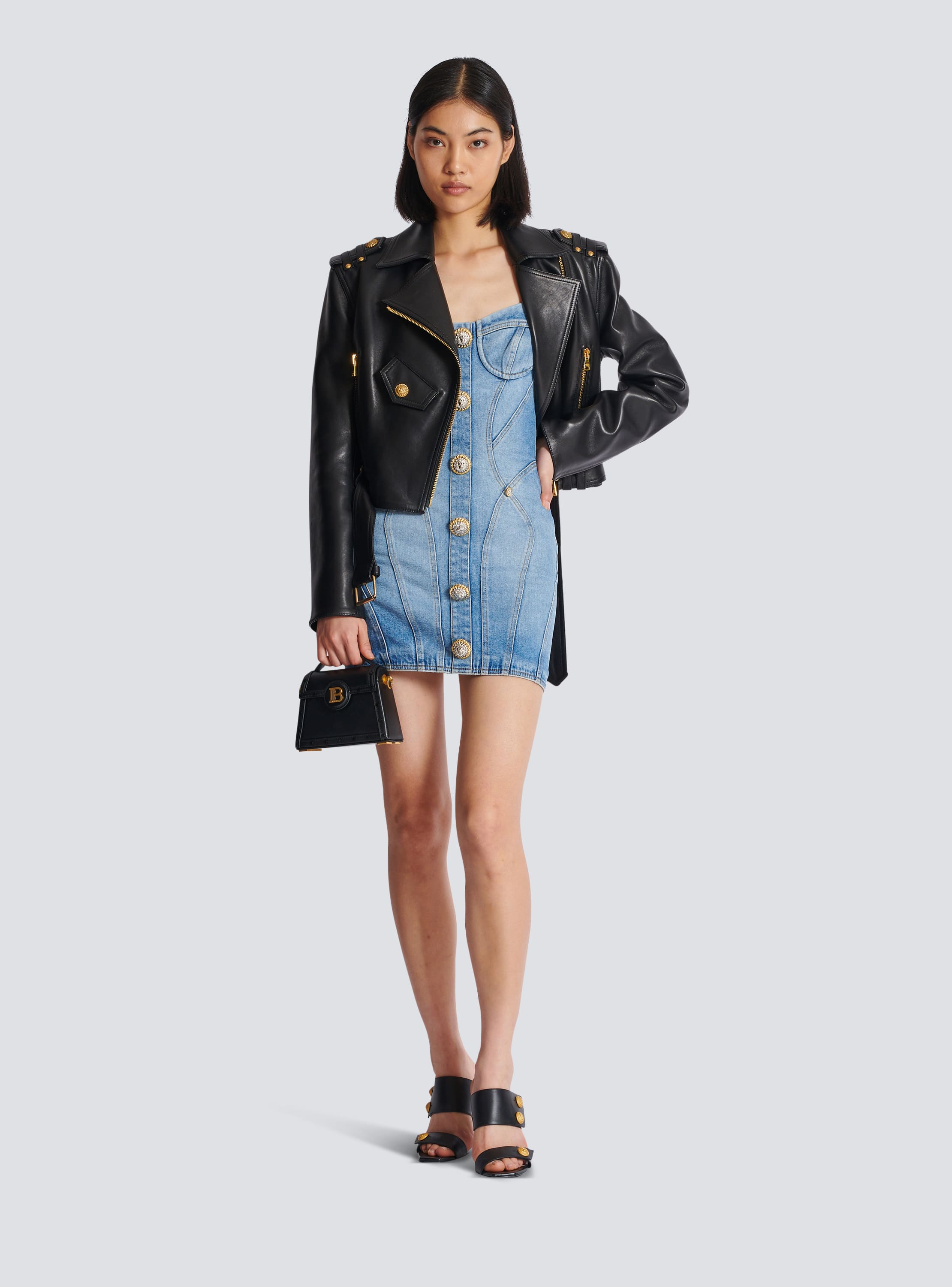 Buttoned short denim dress