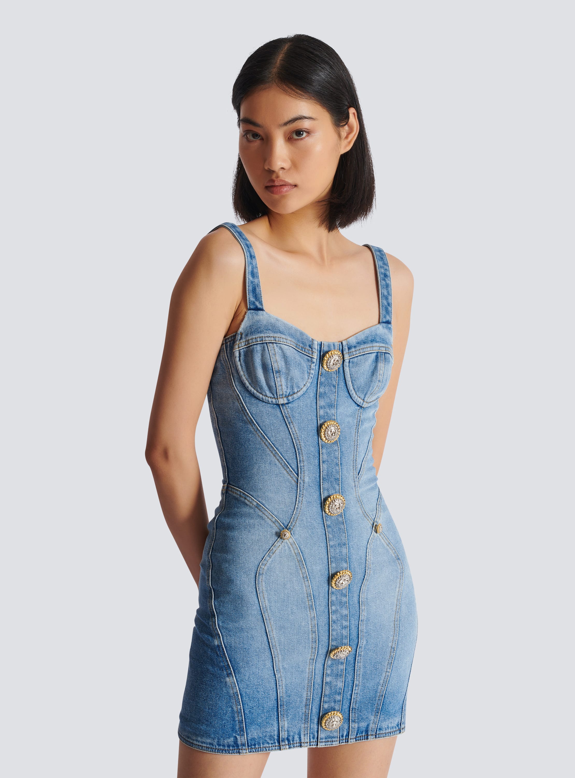 Buttoned short denim dress