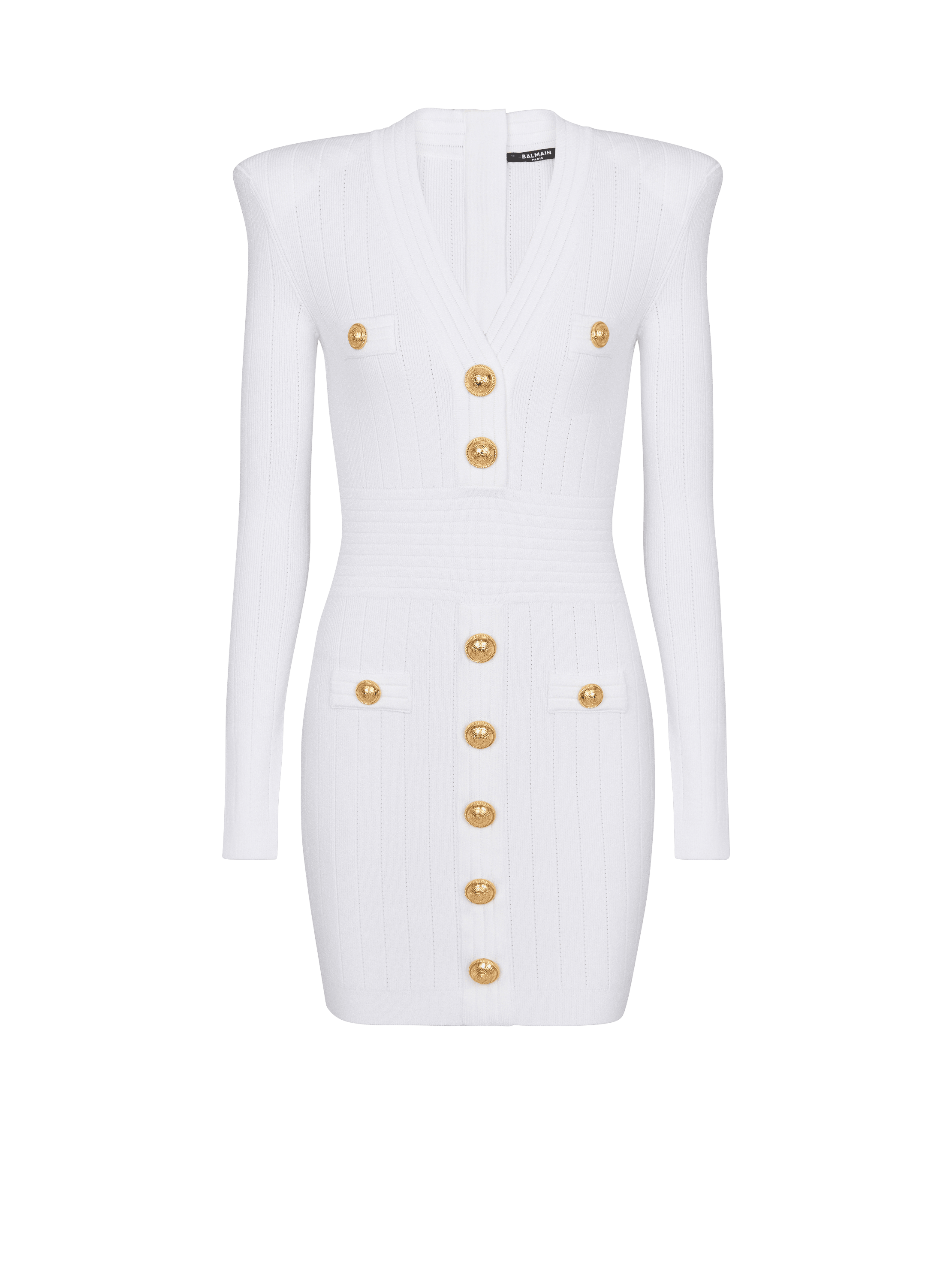 Short knitted dress with gold buttons