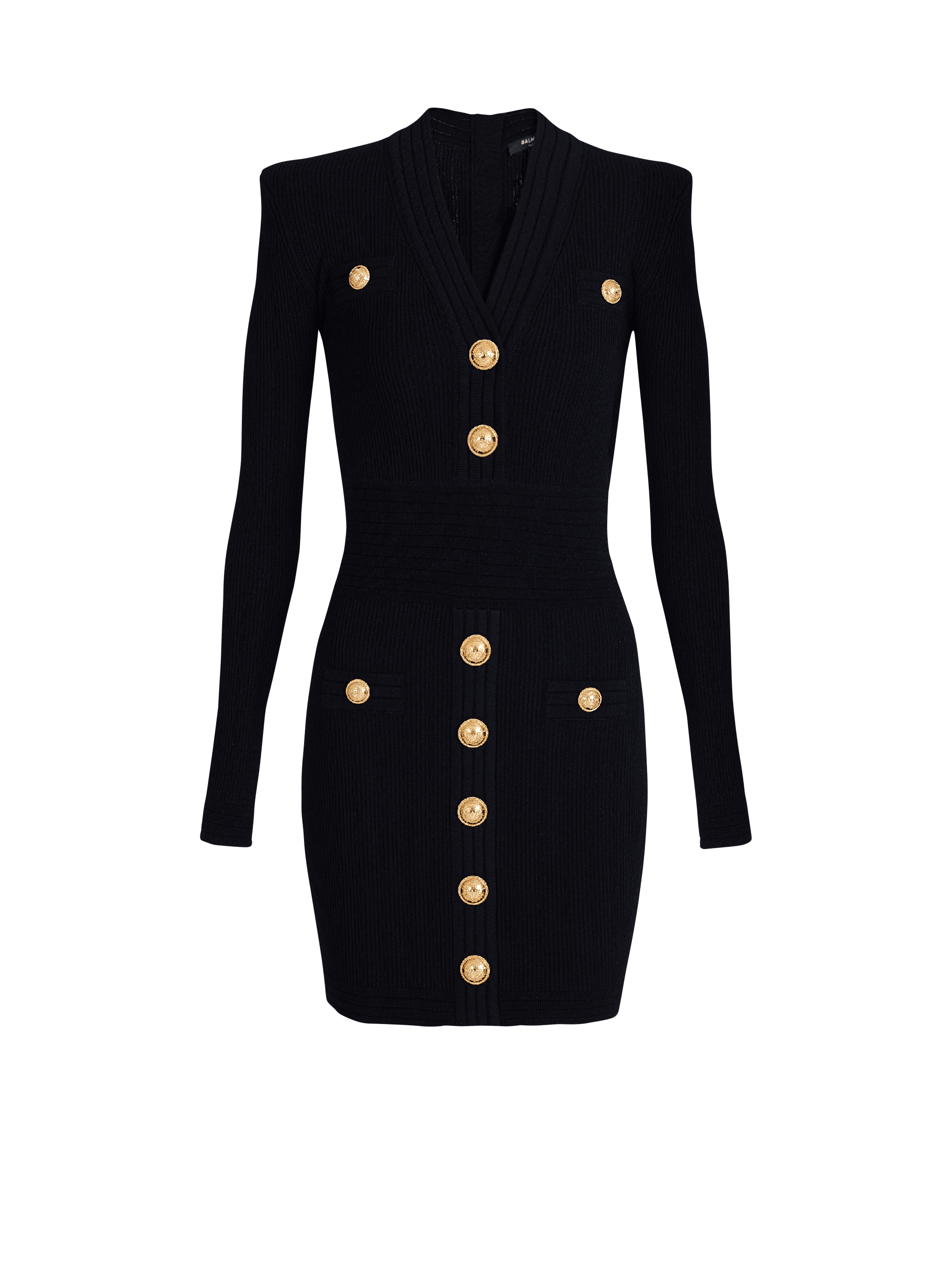 Short knitted dress with gold buttons