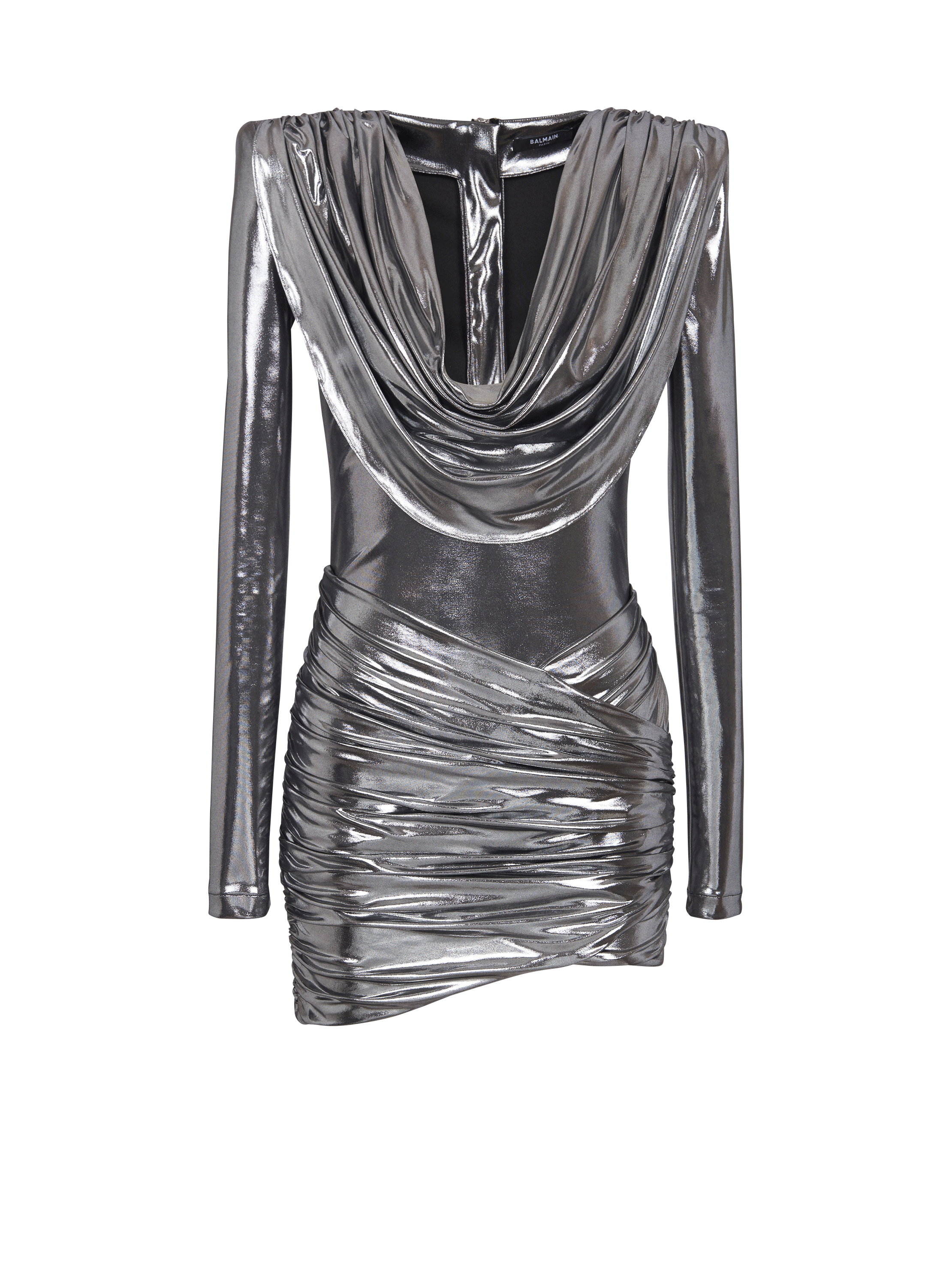 Kurzes, drapiertes Metallic-Kleid