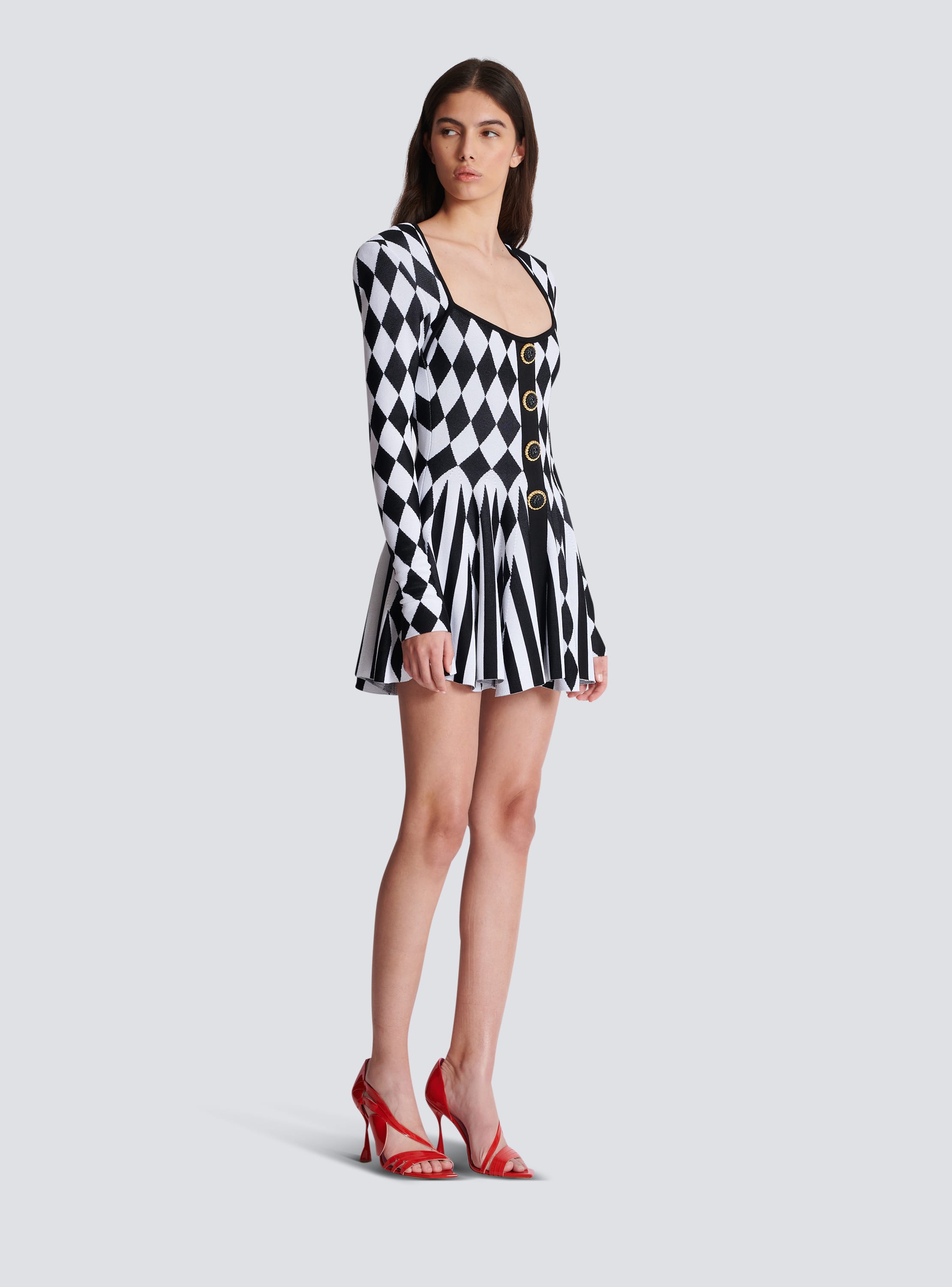 Robe patineuse en maille jacquard Diamond noir Femme BALMAIN