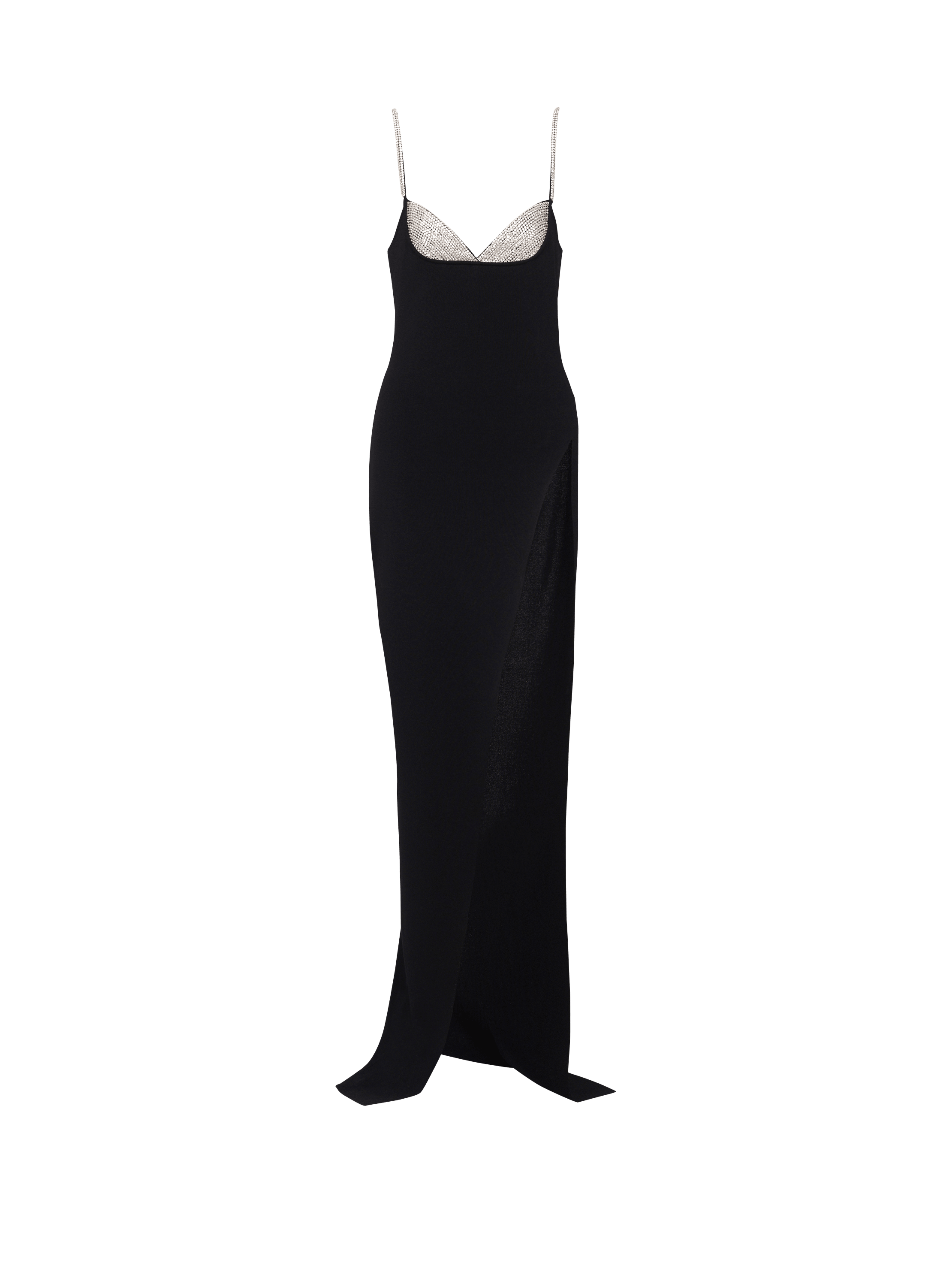 Long embroidered knit dress with leg slit