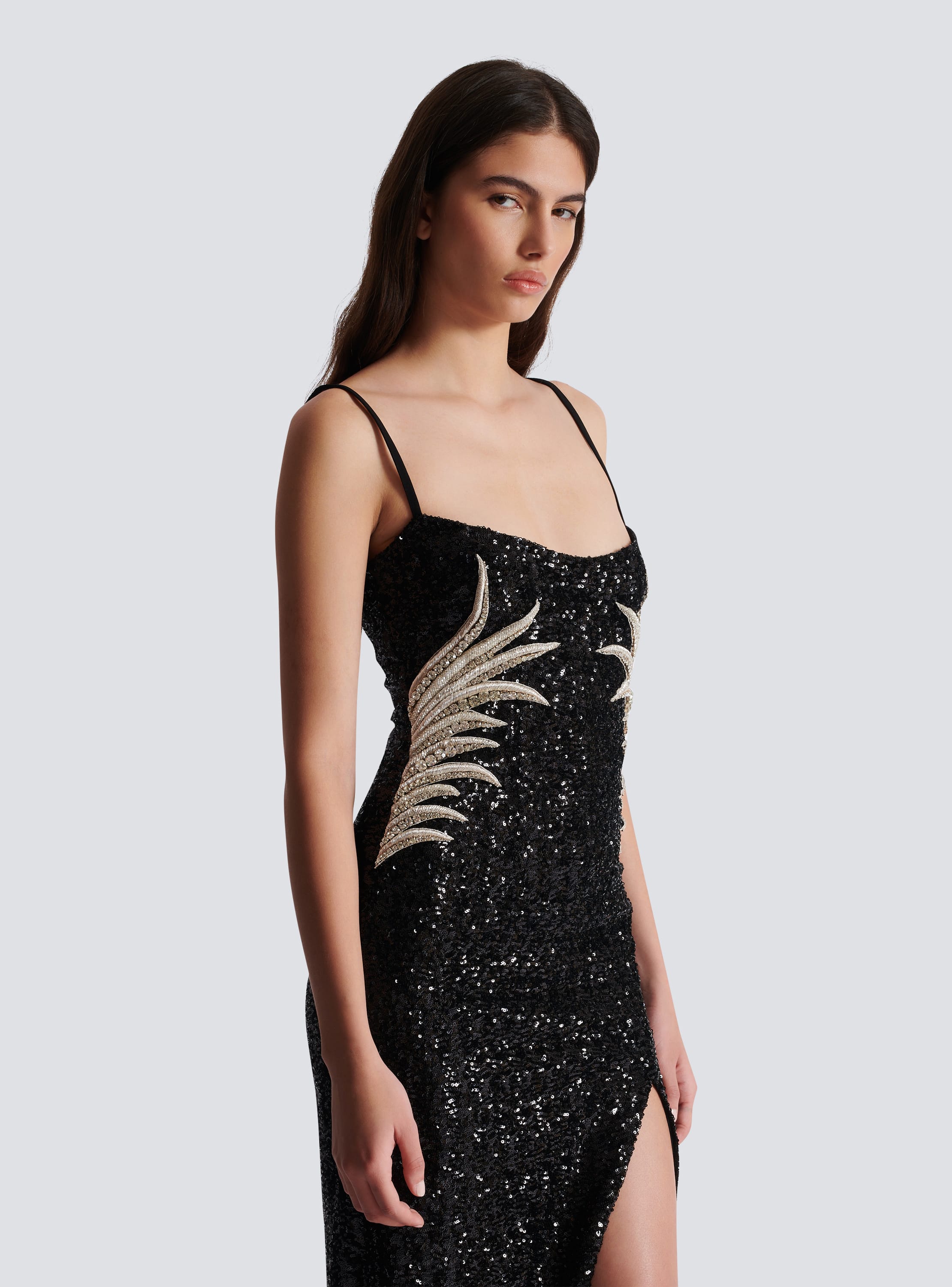 Long sequin palm tree dress