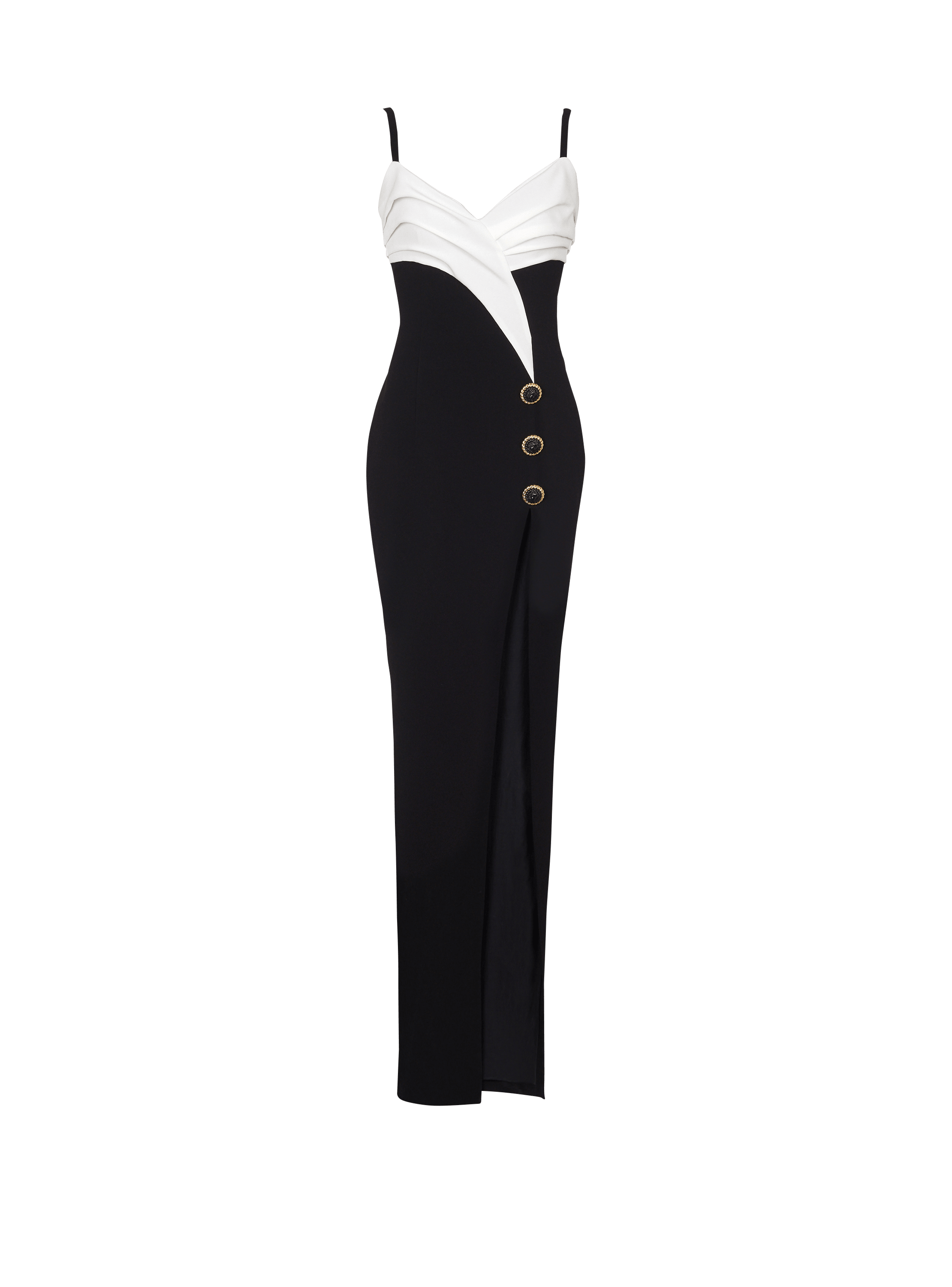 Robe longue bicolore fendue en crêpe