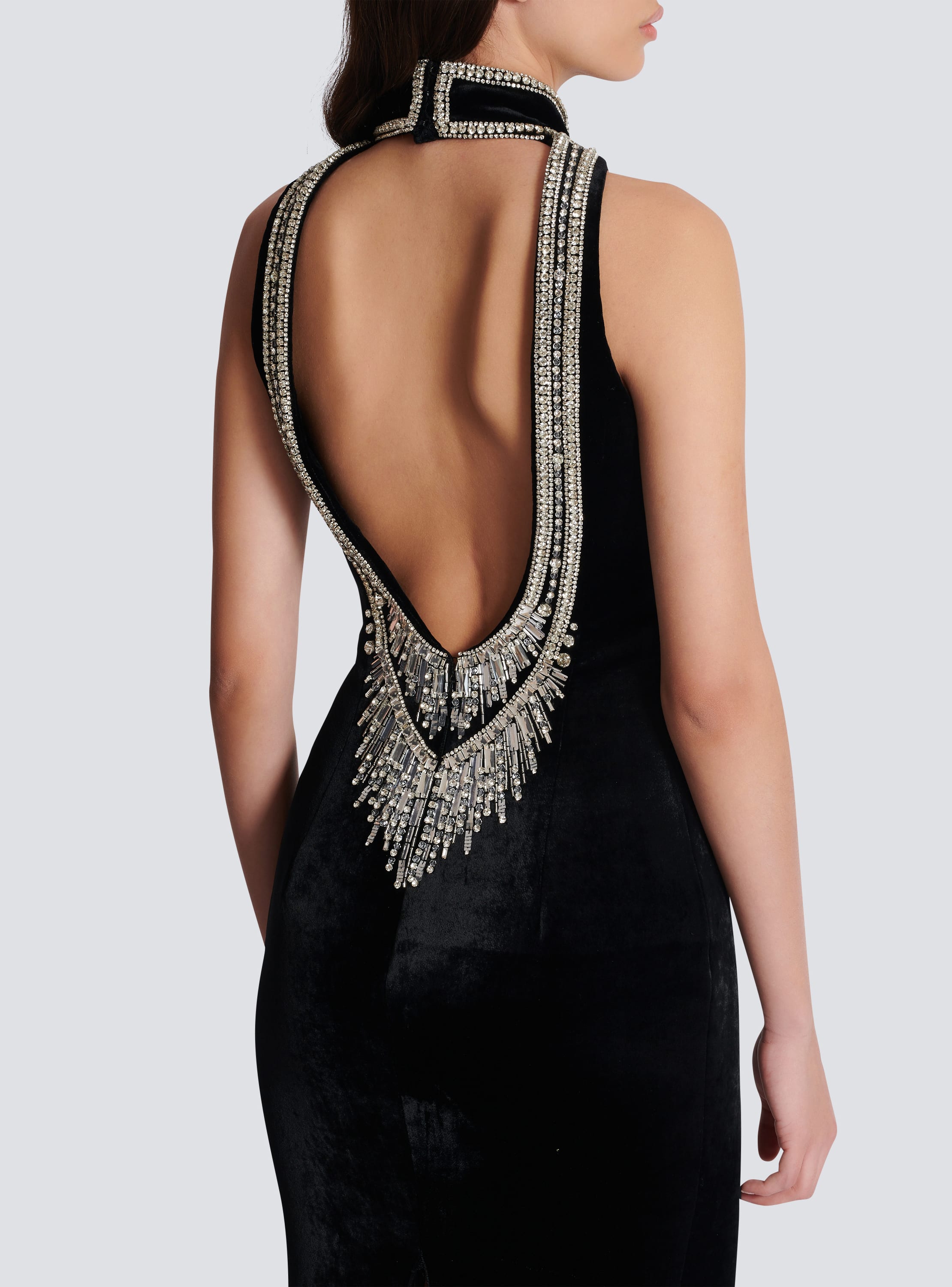Embroidered velvet halterneck dress - Women | BALMAIN