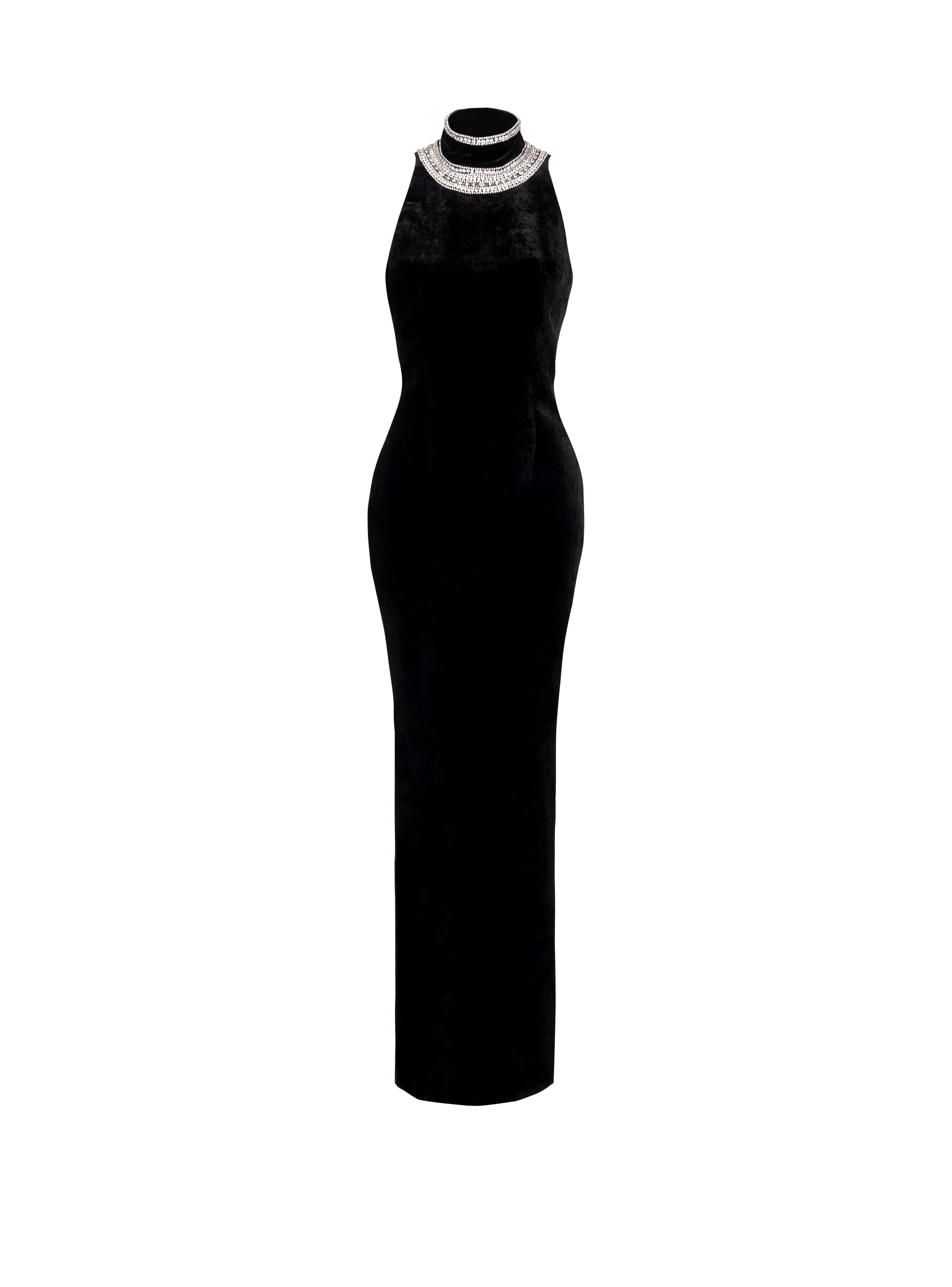 Embroidered velvet halterneck dress