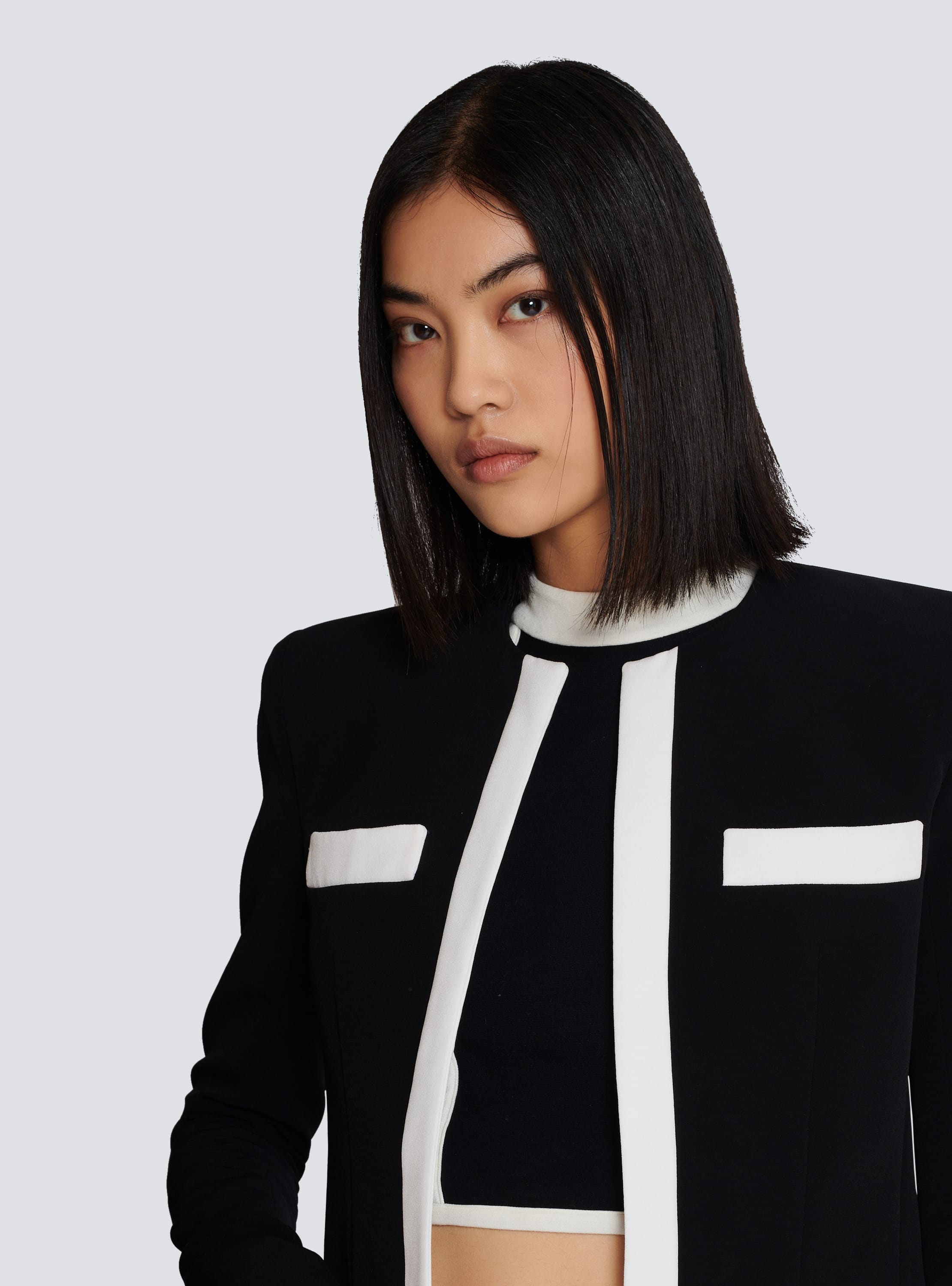 Two-tone crepe Spencer jacket black - Women | BALMAIN