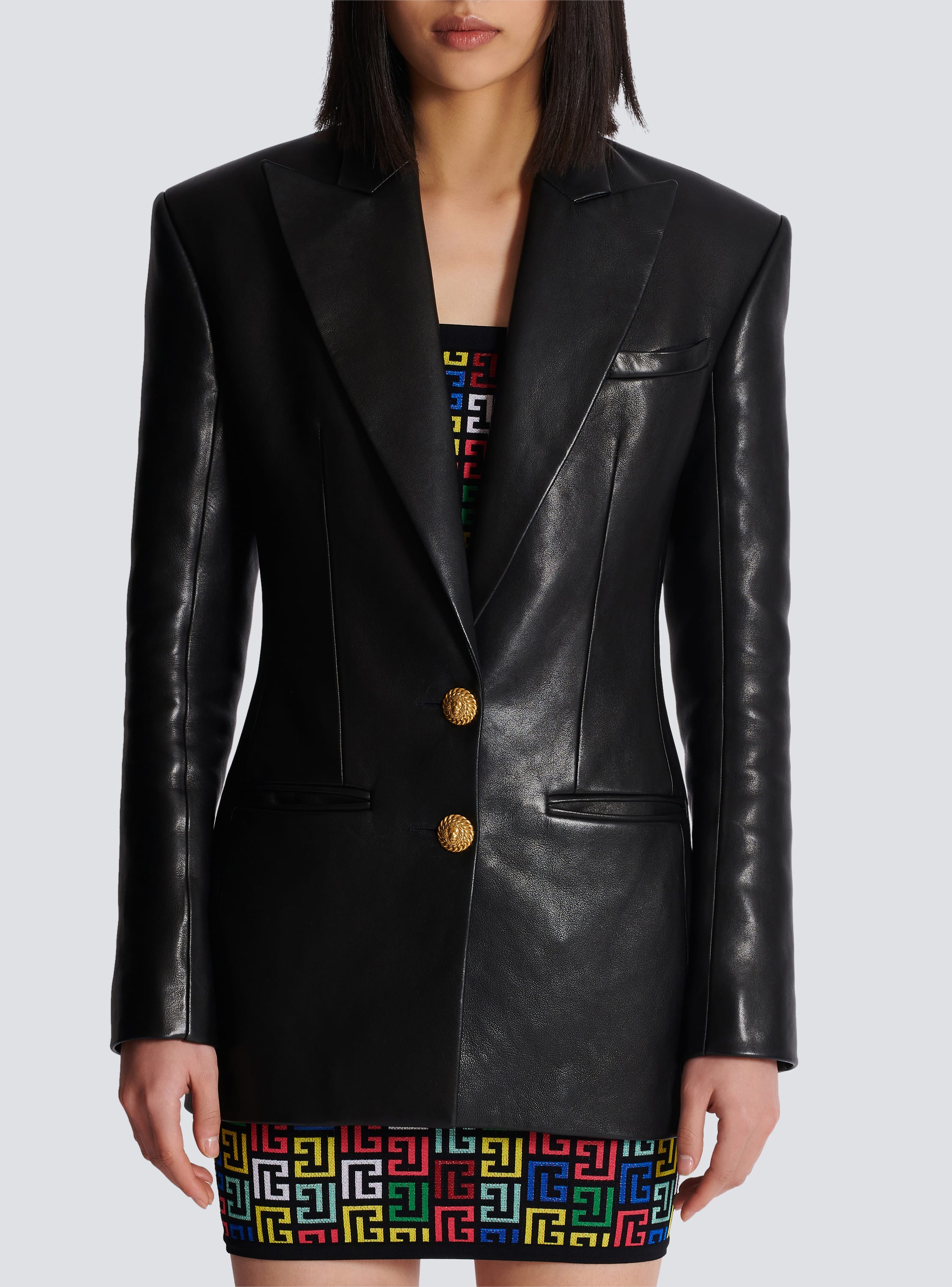 2 button leather jacket black Women BALMAIN