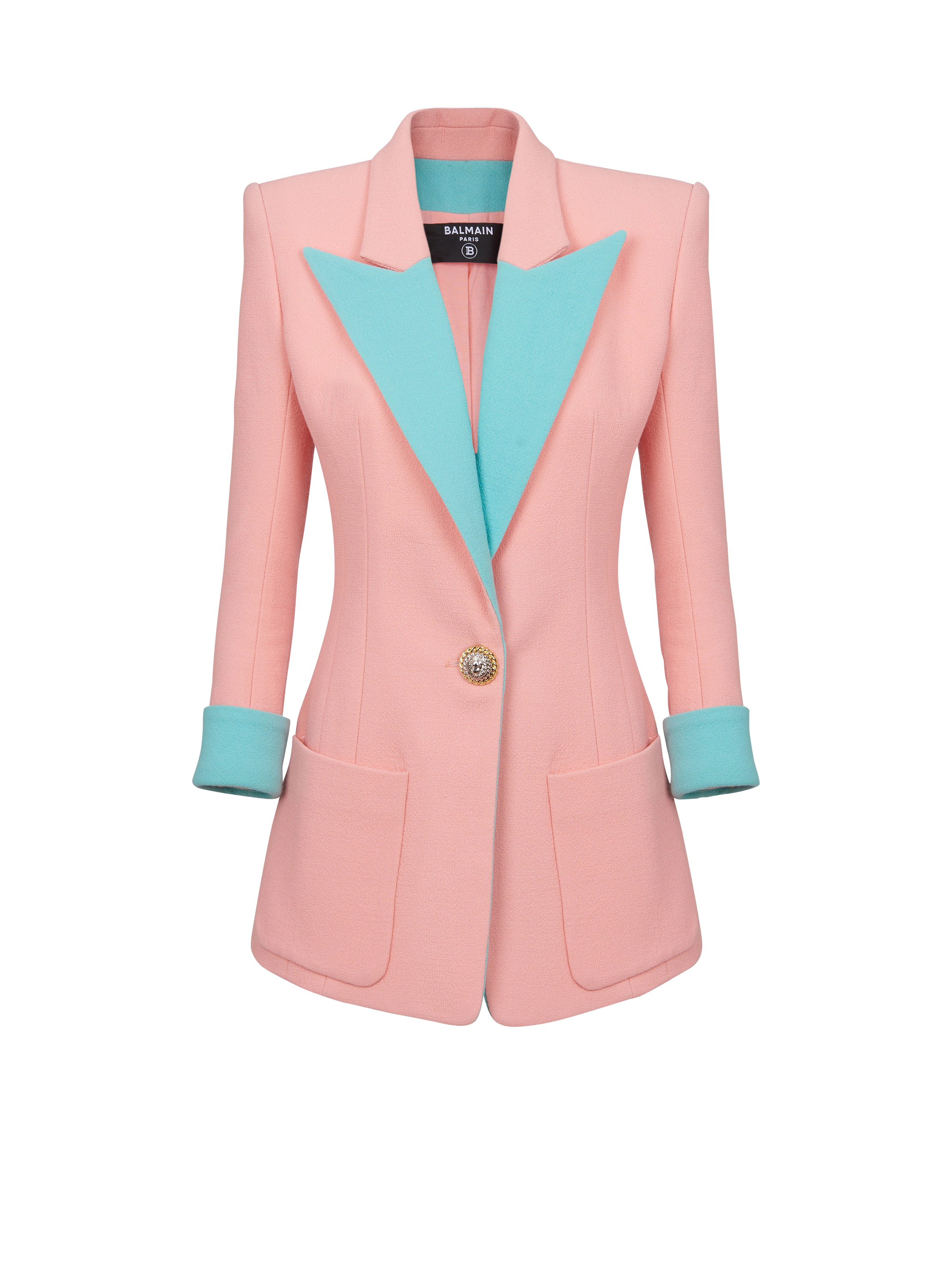 1-button double crepe two-tone jacket