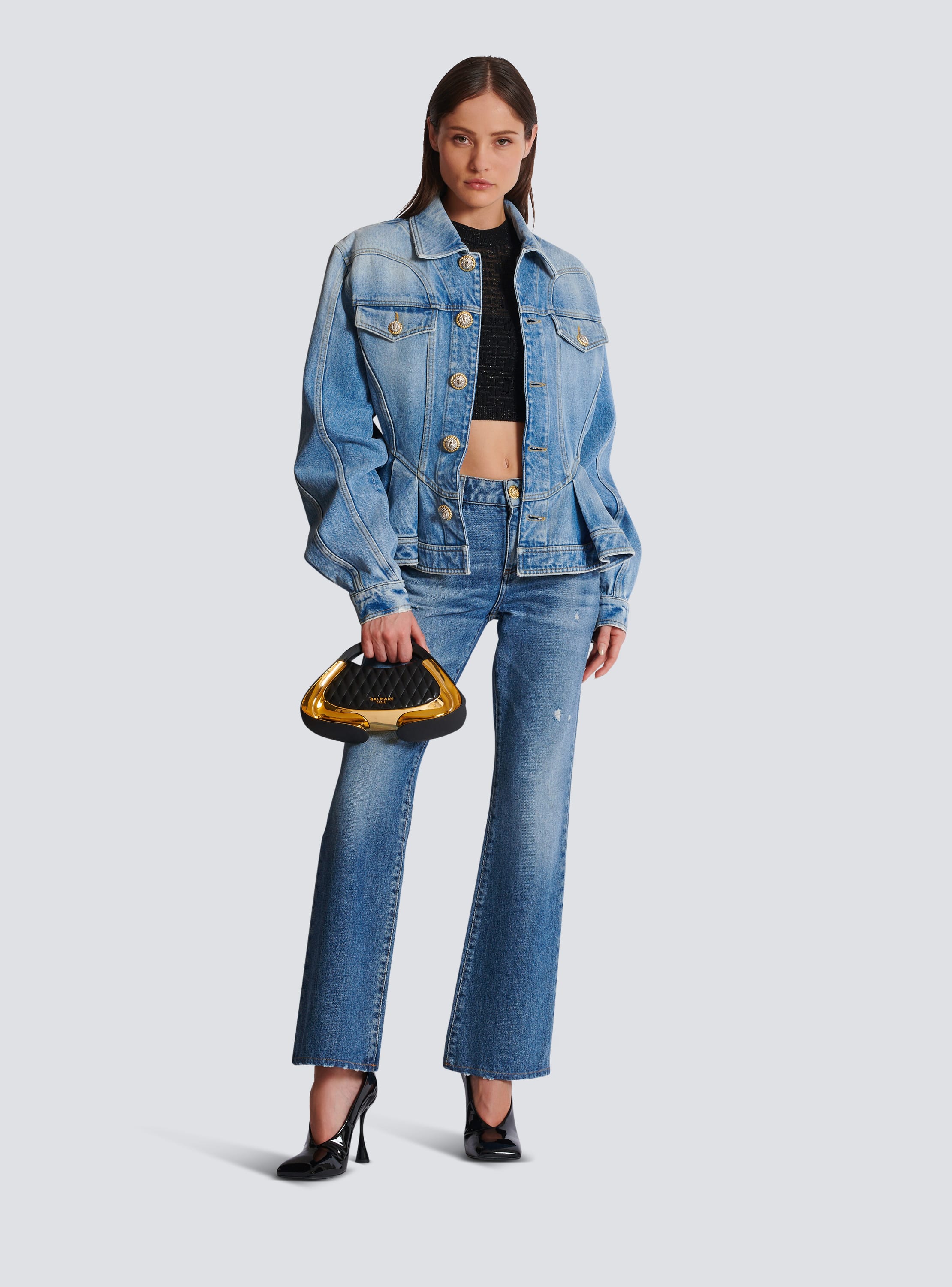 Pleated denim jacket