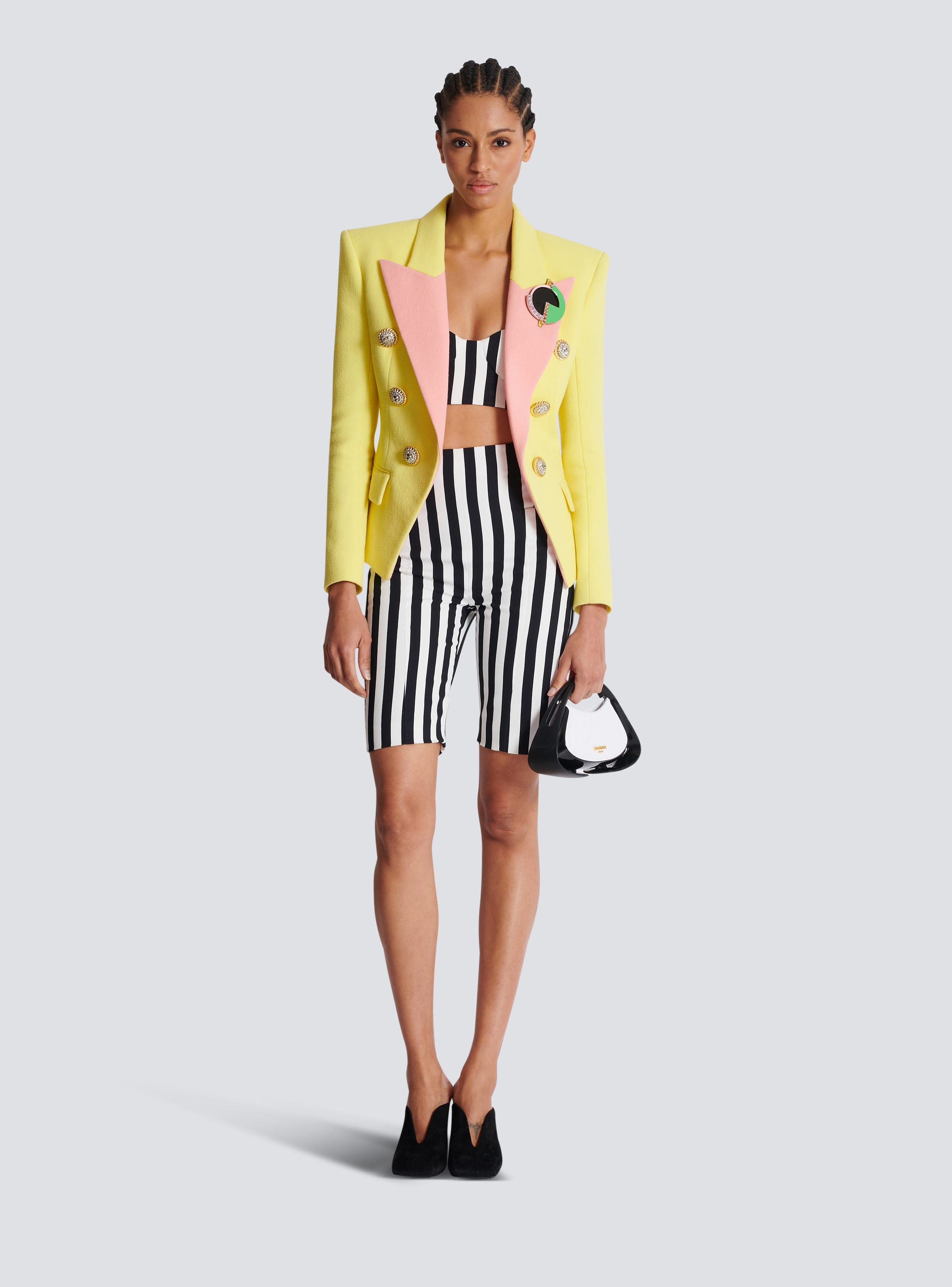 6-button double crepe two-tone jacket