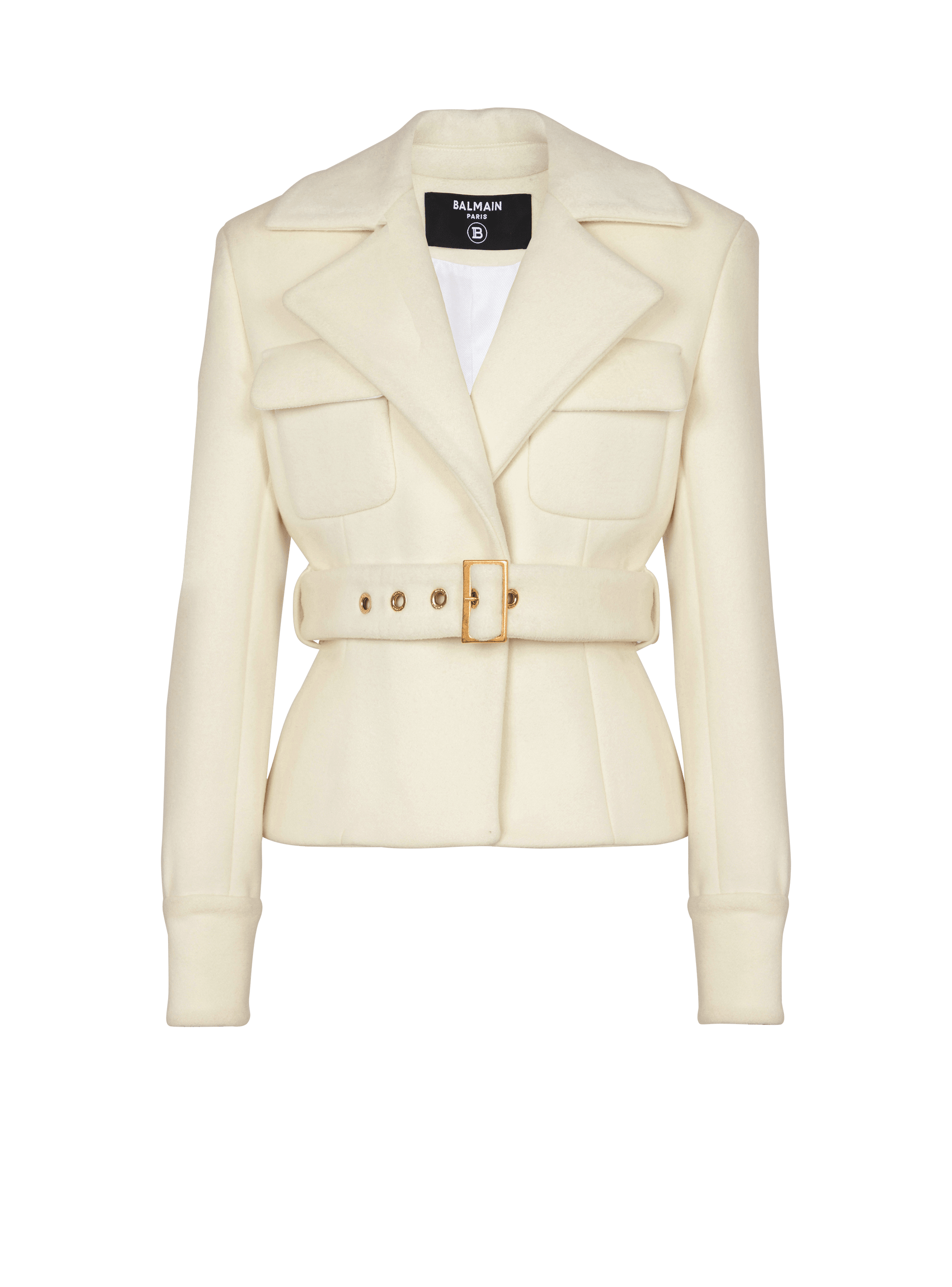 Wool belted coat beige - Women | BALMAIN