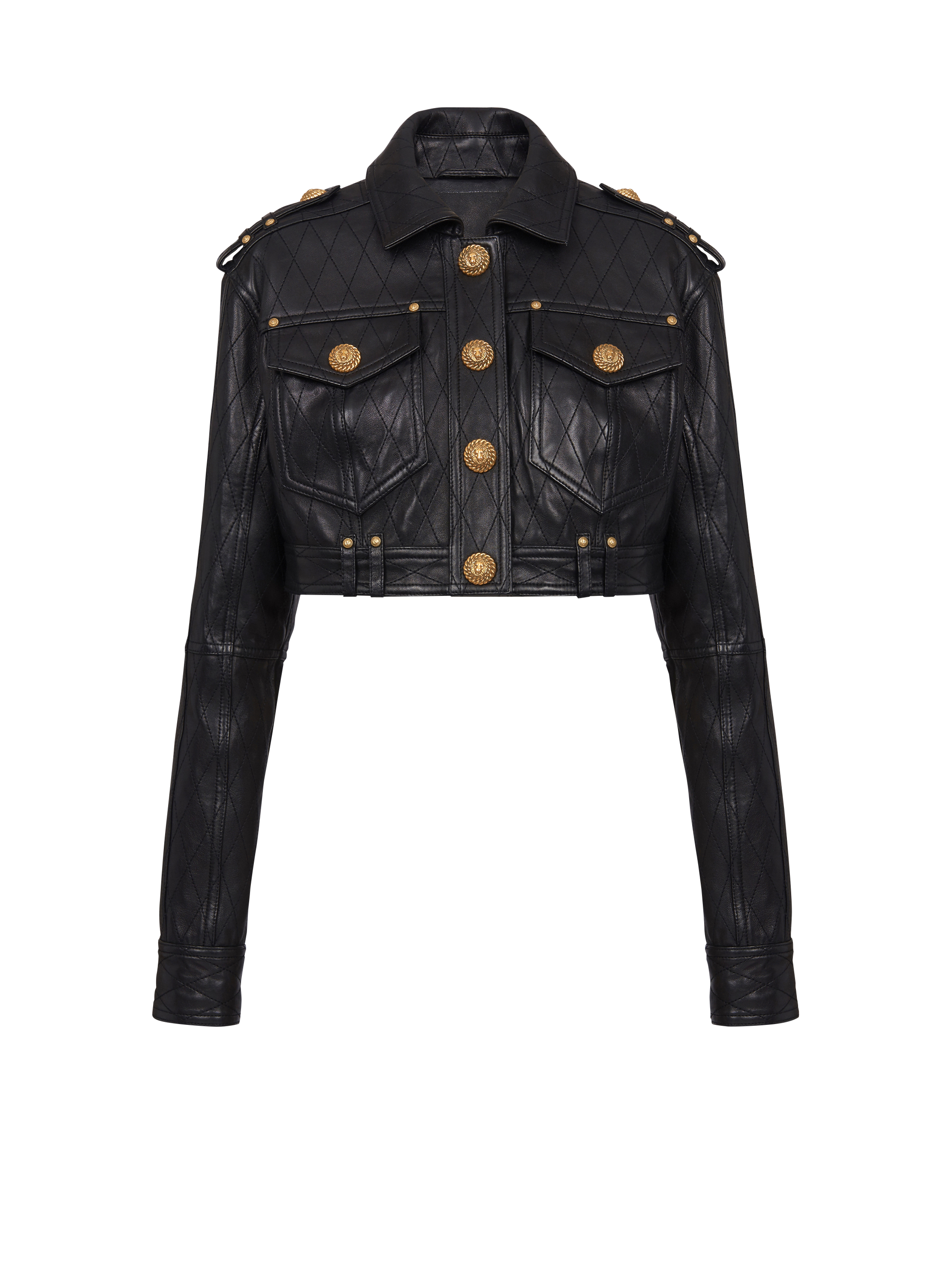 Topstitched cropped leather jacket
