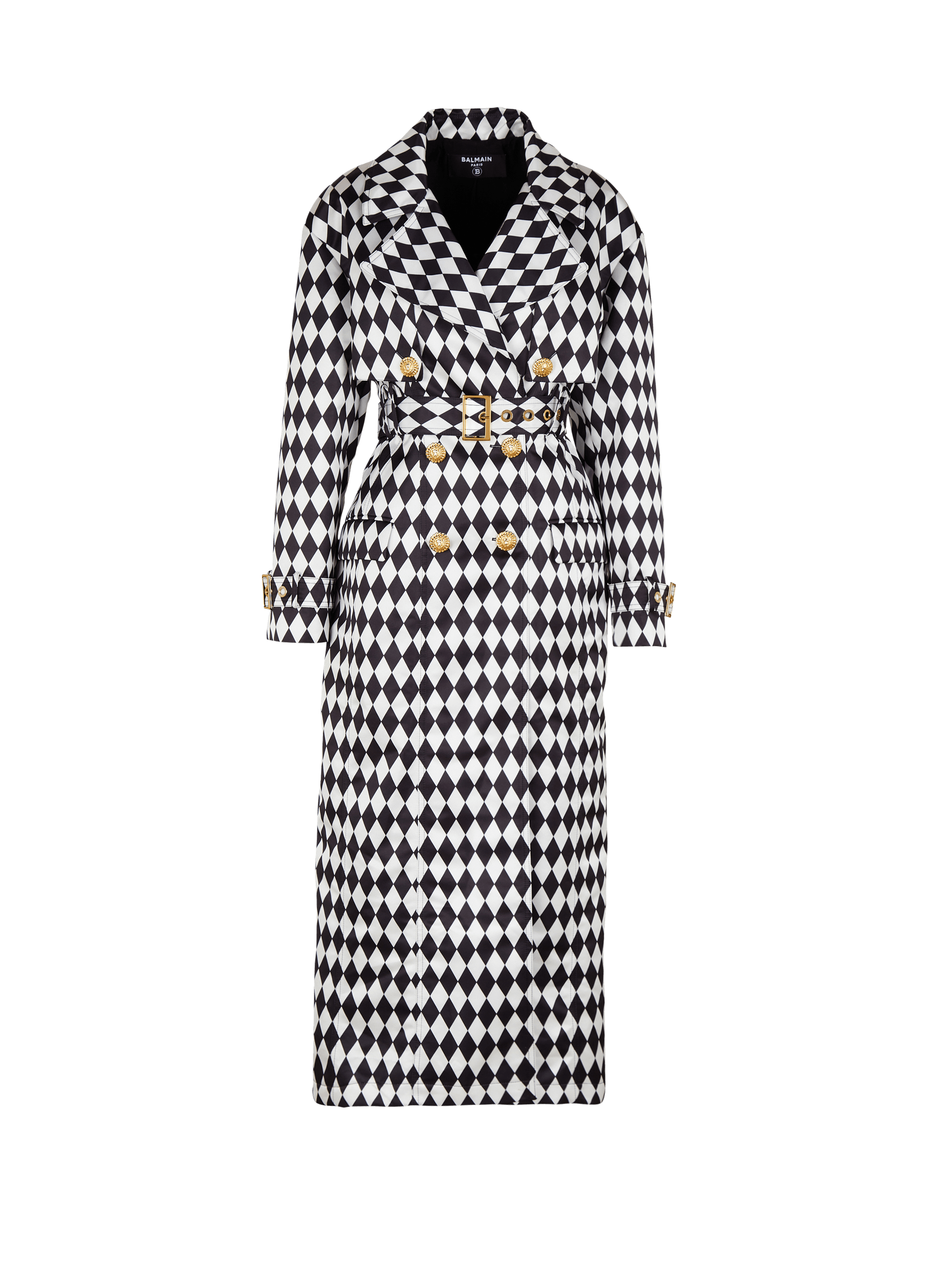 Diamond print belted trench coat