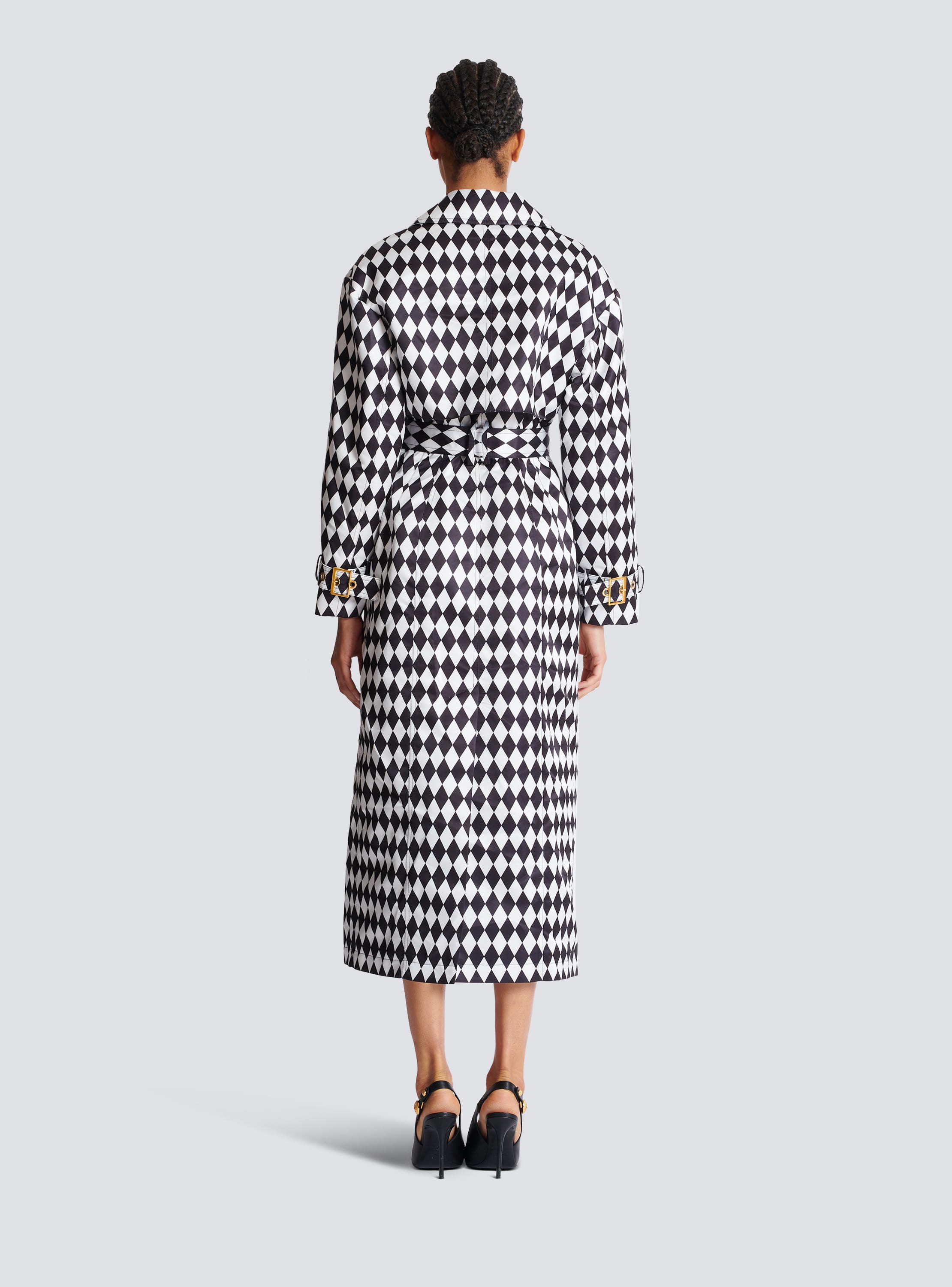 Black and white checkered trench coat best sale