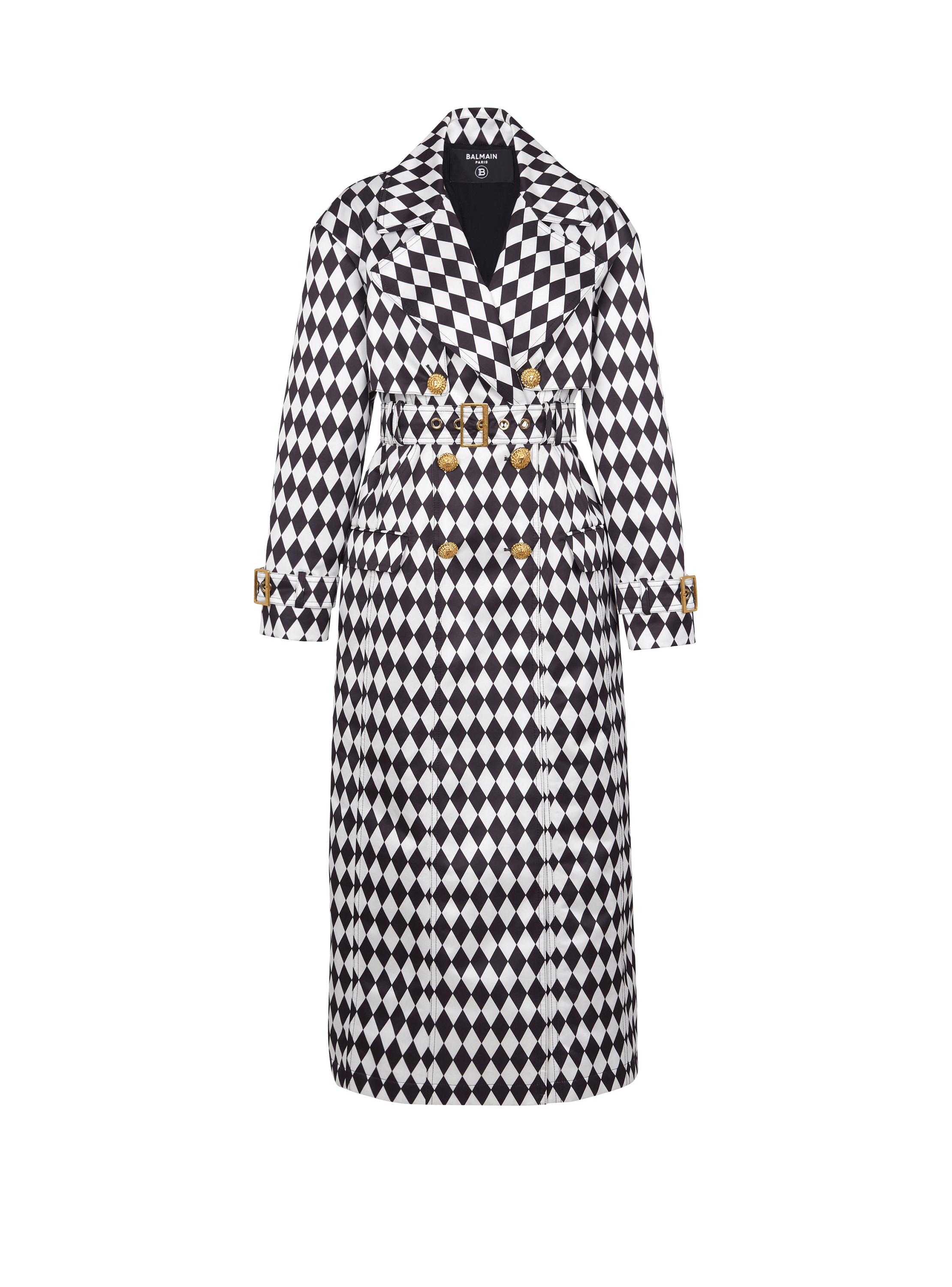 Diamond print belted trench coat