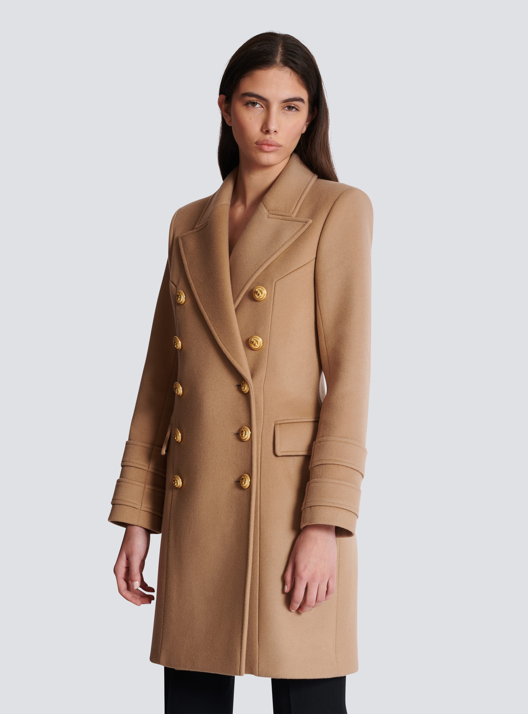 Balmain double breasted wool coat on sale