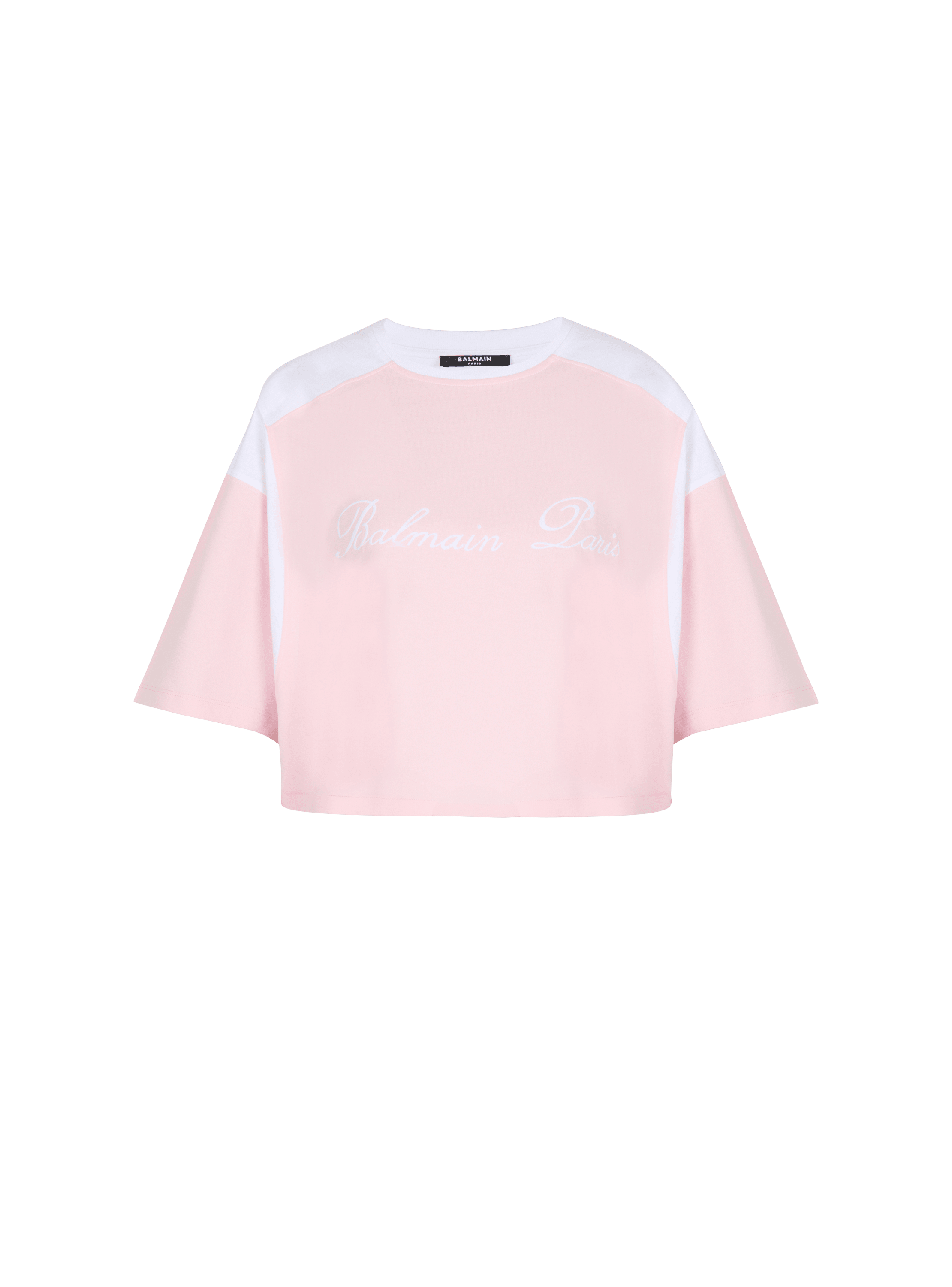 Zweifarbiges T-Shirt mit Balmain Signature-Stickerei