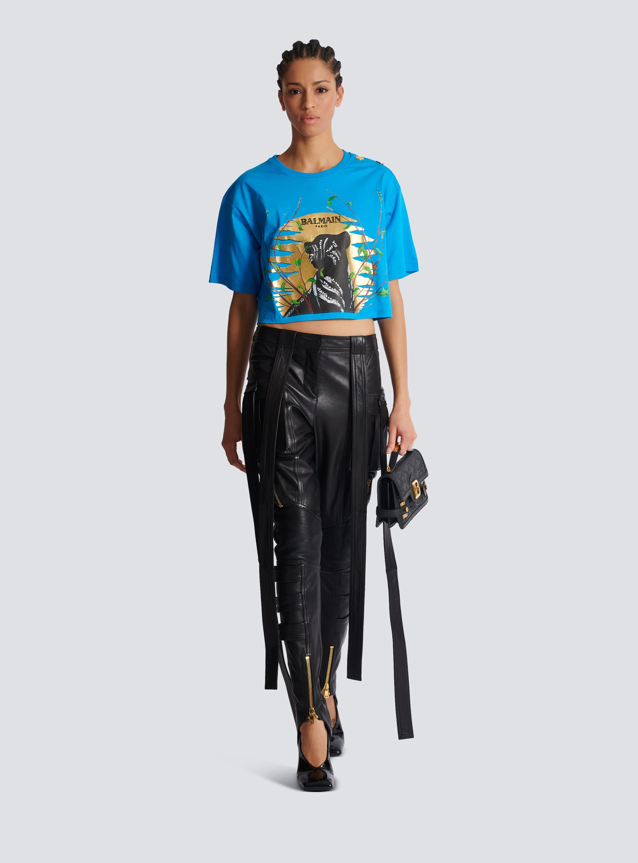 Disney x Balmain : The Lion King - Cassius Khumaloプリント クロップドTシャツ