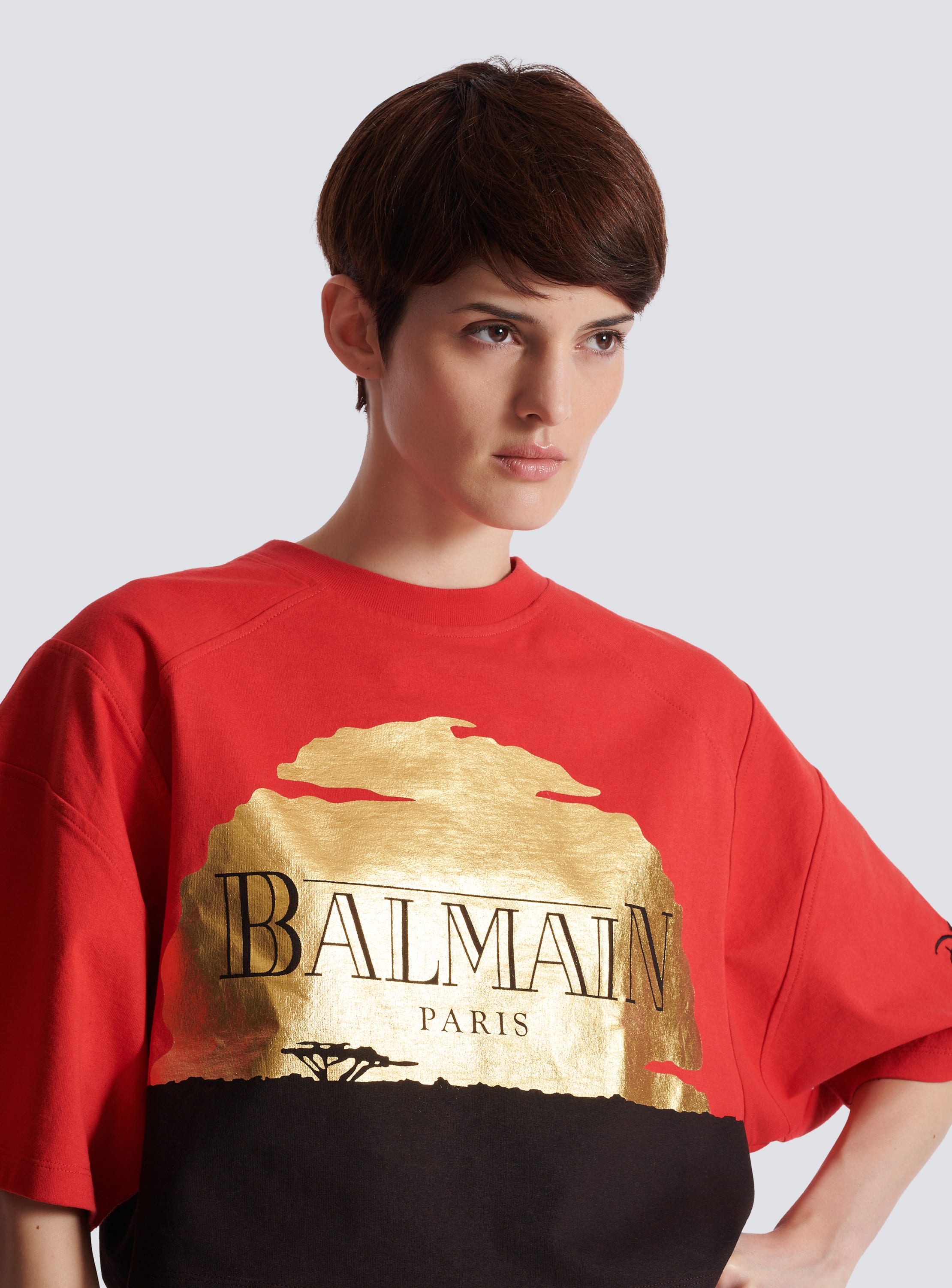 Balmain red t shirt best sale