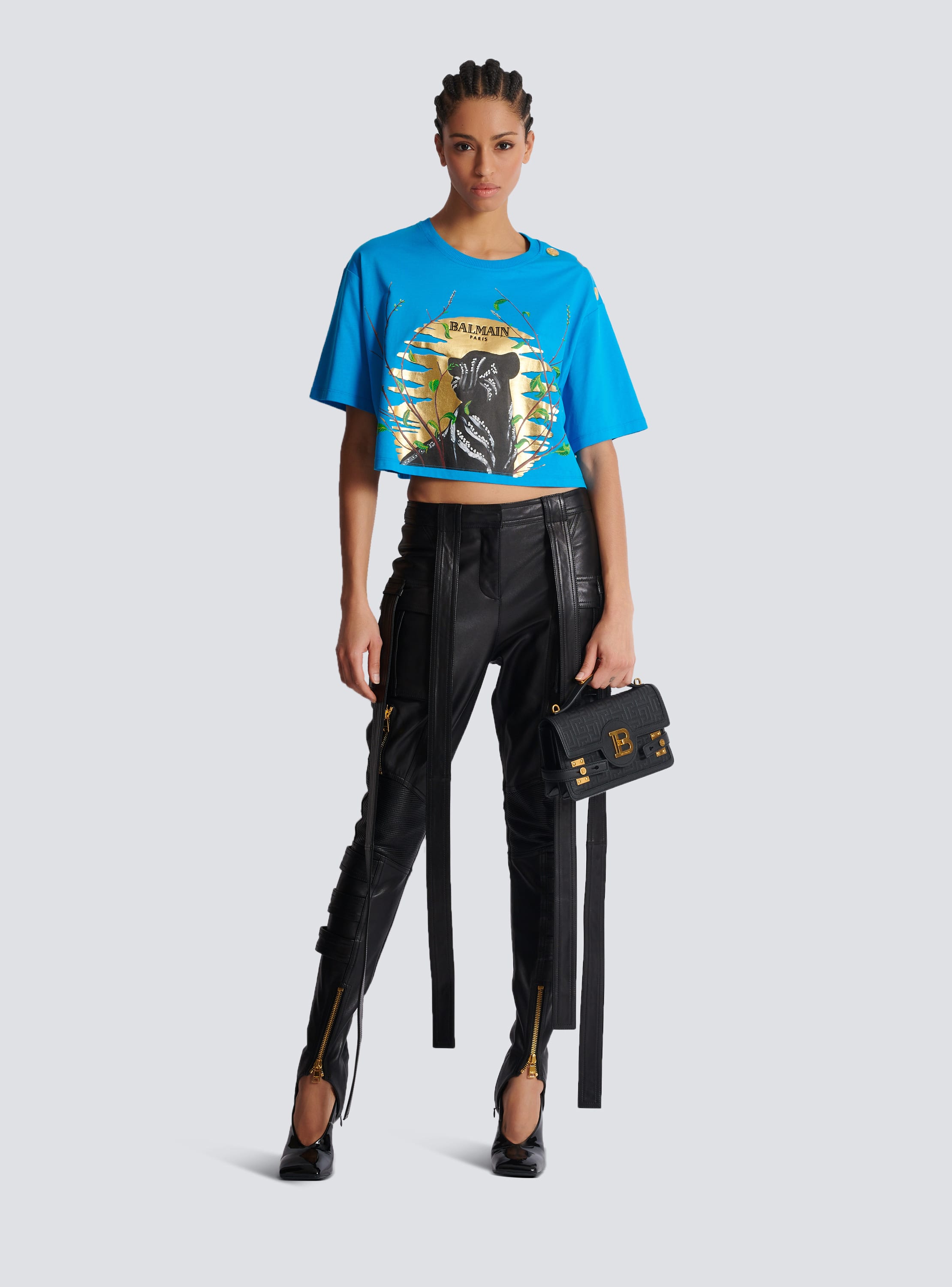 Leather cargo trousers with straps