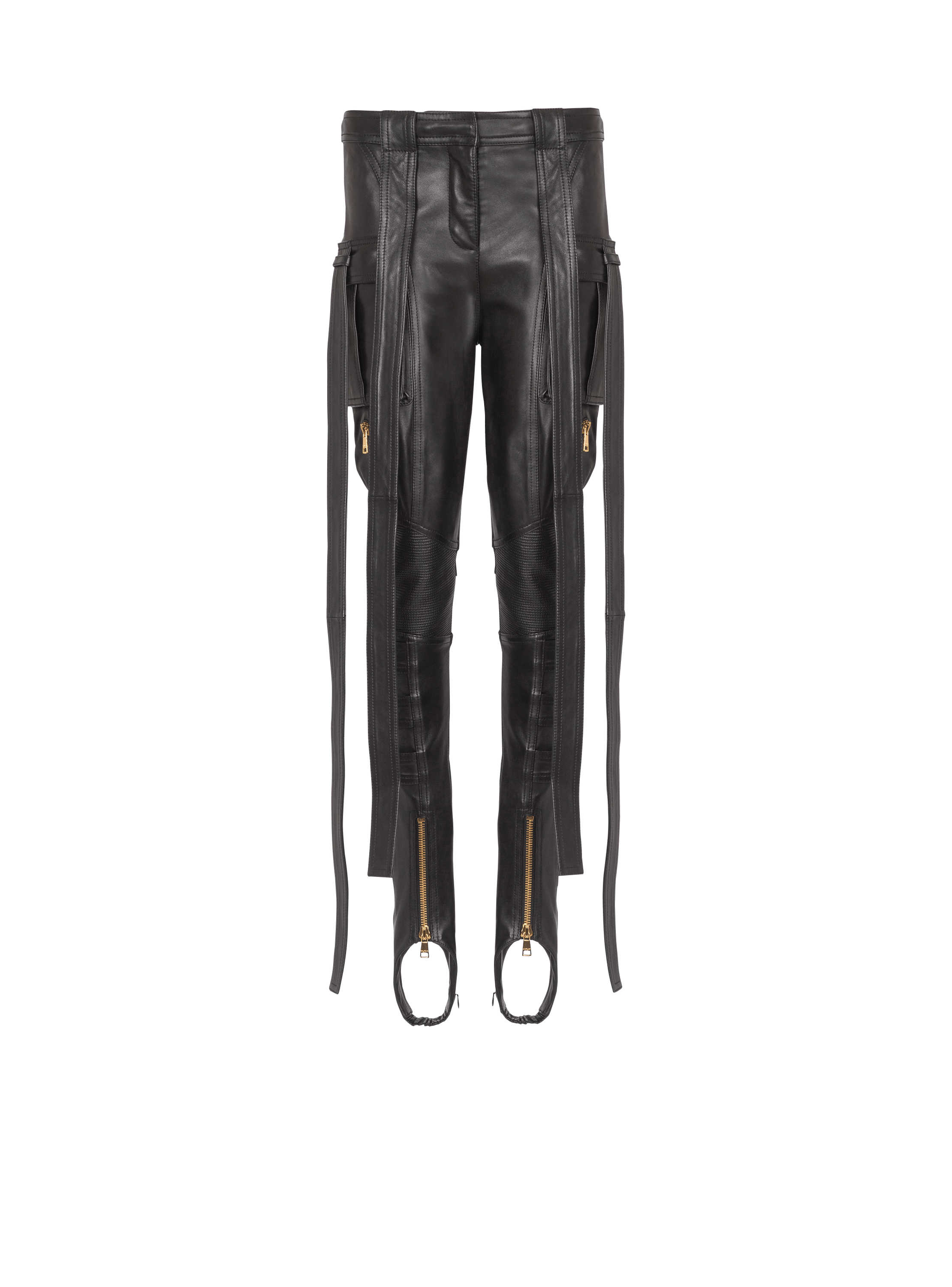 Leather cargo trousers with straps