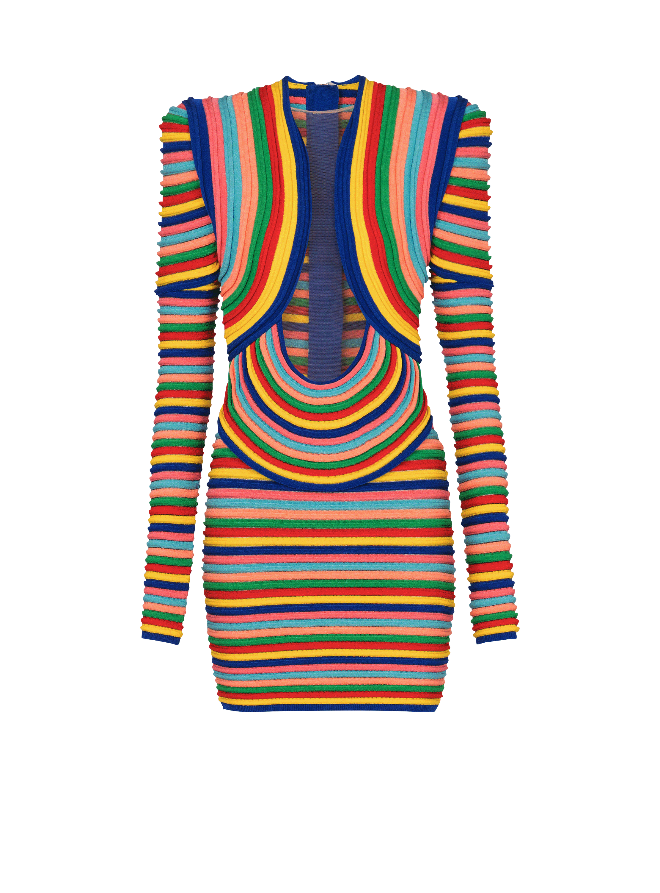 Kurzes Kleid aus mehrfarbiger Rüschenmasche