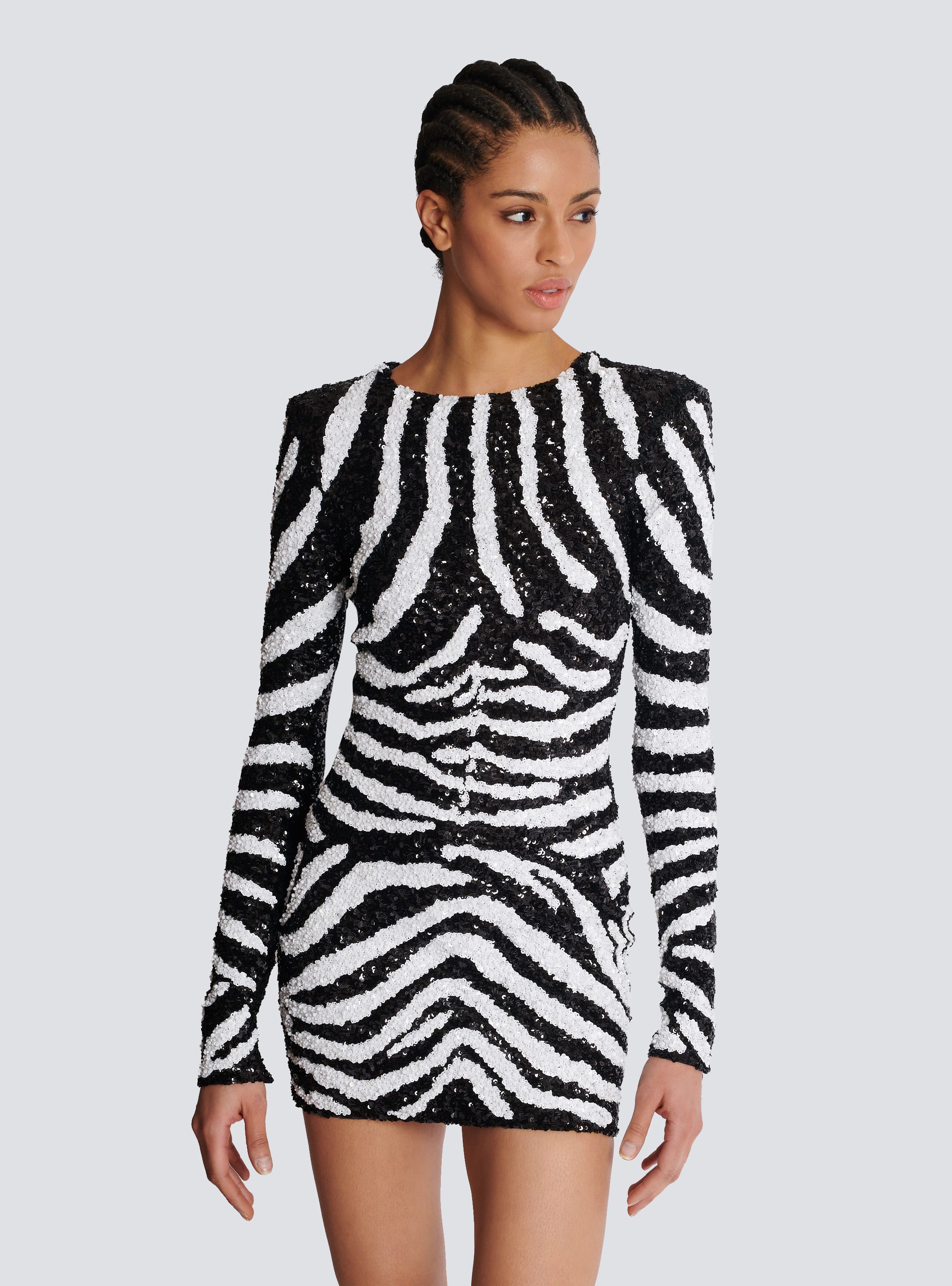 Short two-tone zebra sequin dress white - Women | BALMAIN