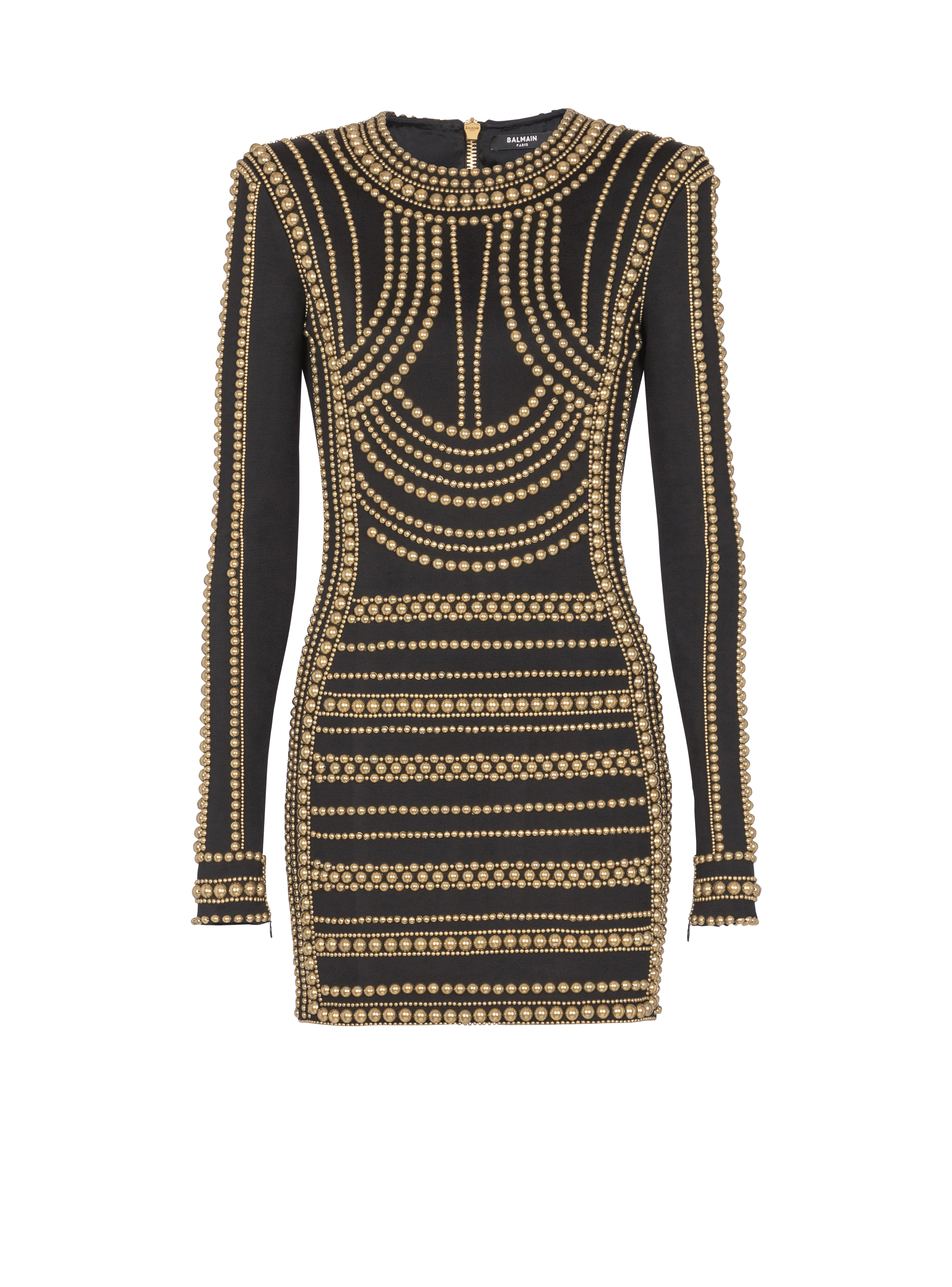 Short gold bead-embroidered dress