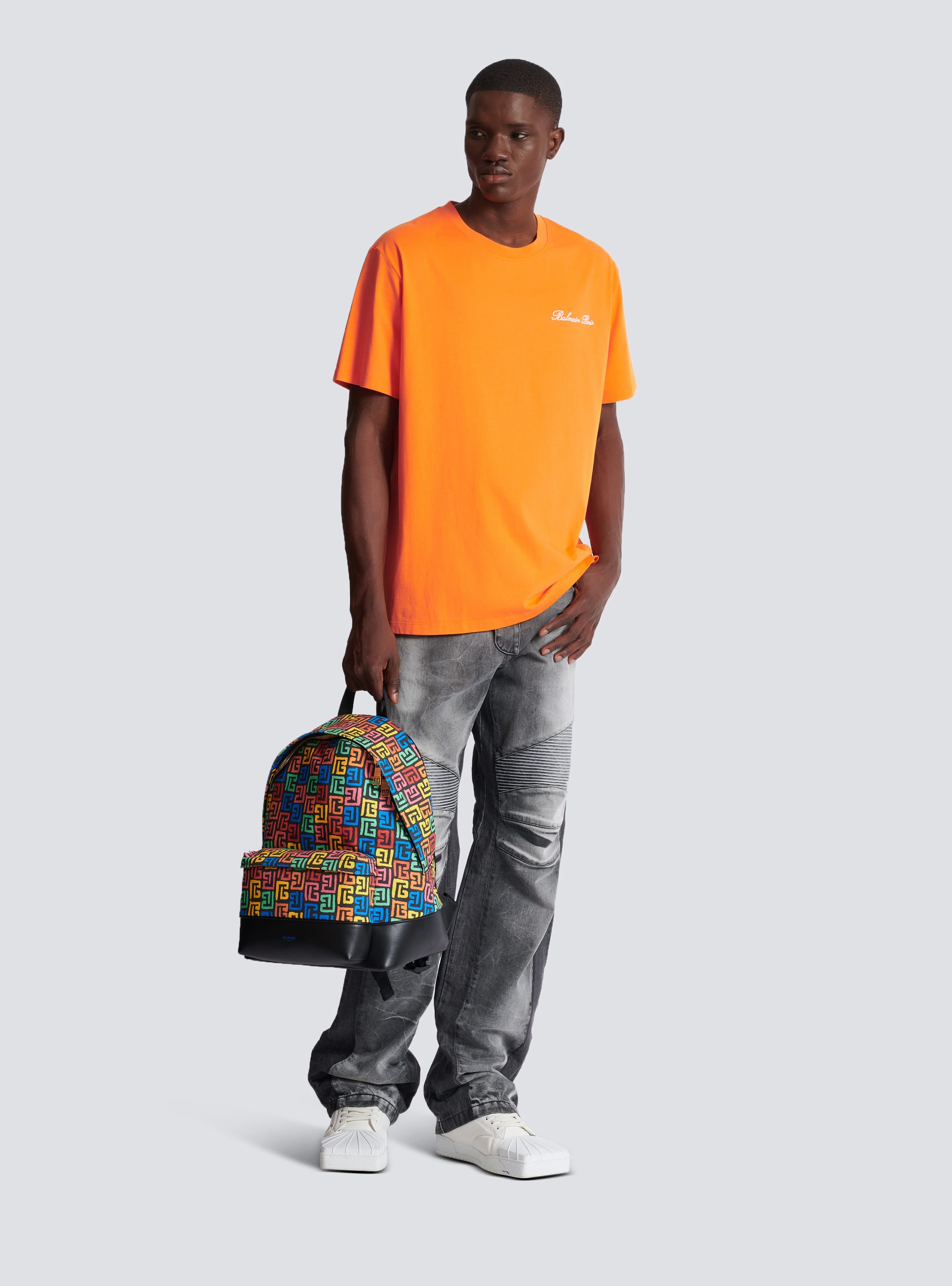 Relaxed T shirt with Balmain Signature embroidery orange Men BALMAIN