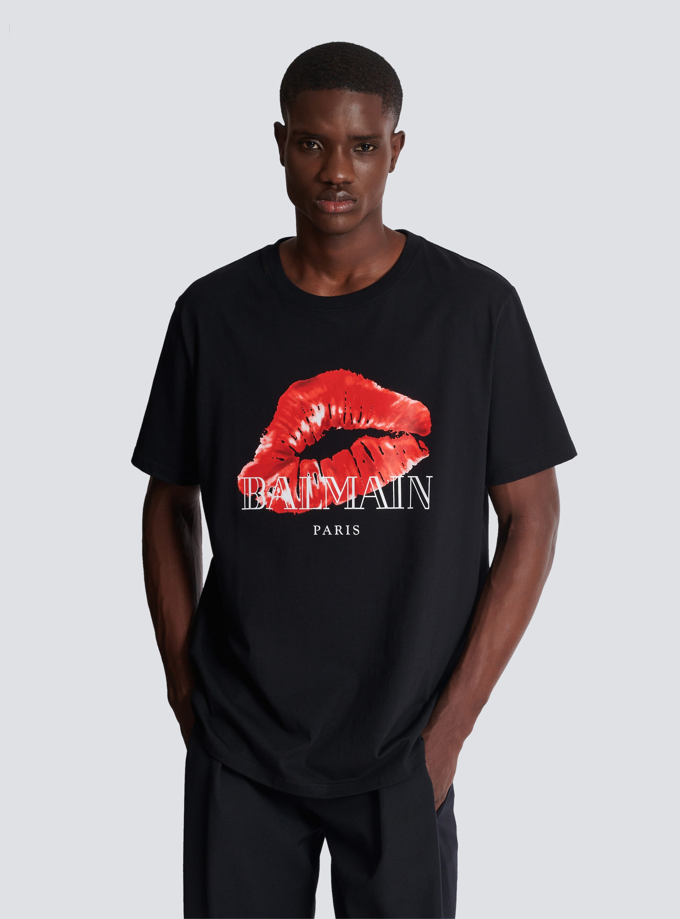 Balmain t shirt red hot sale
