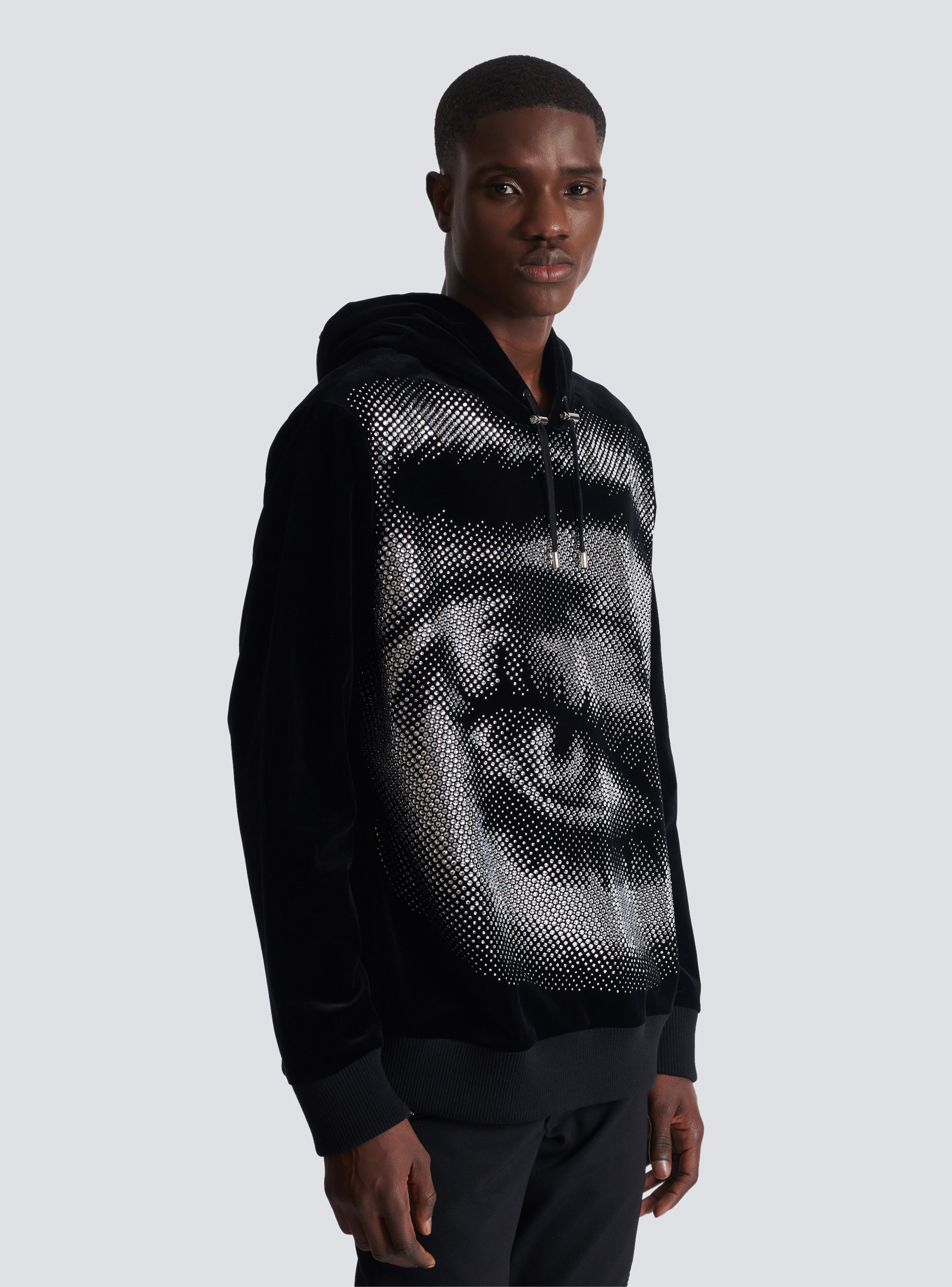 Velvet Balmain hoodie with crystals in an Eye motif