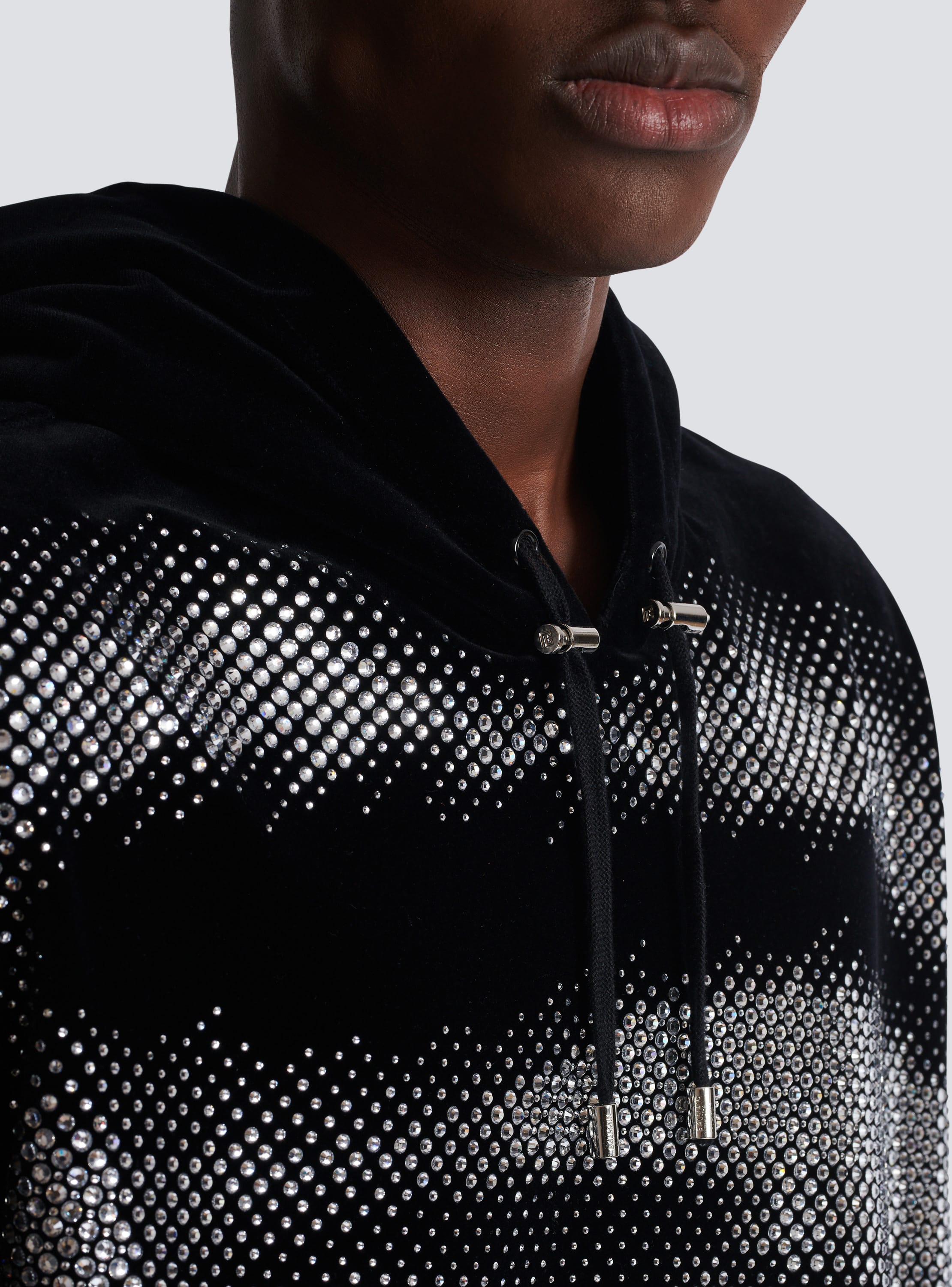 Velvet Balmain hoodie with crystals in an Eye motif Men BALMAIN