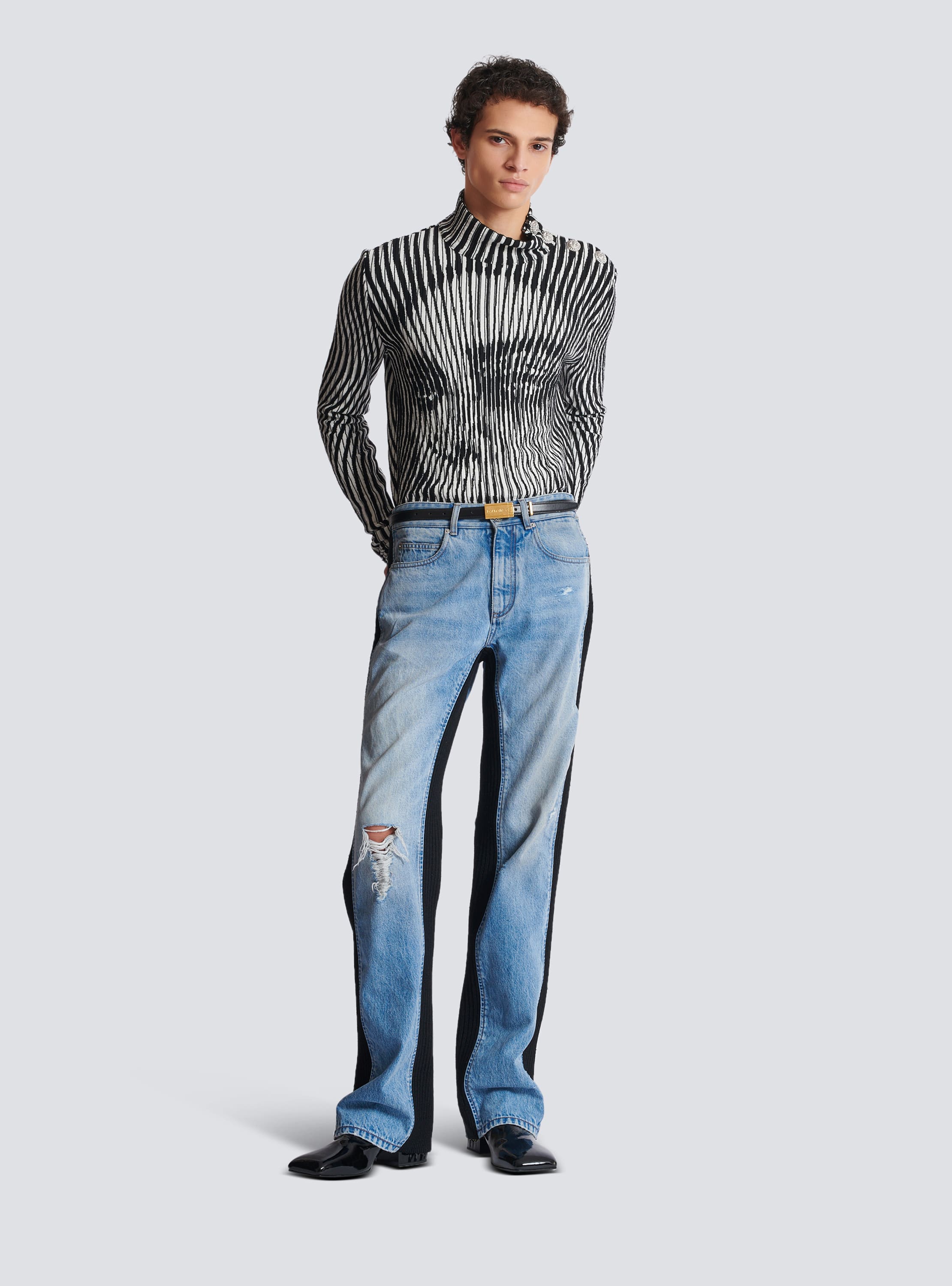 Loose-fit denim and knit jeans