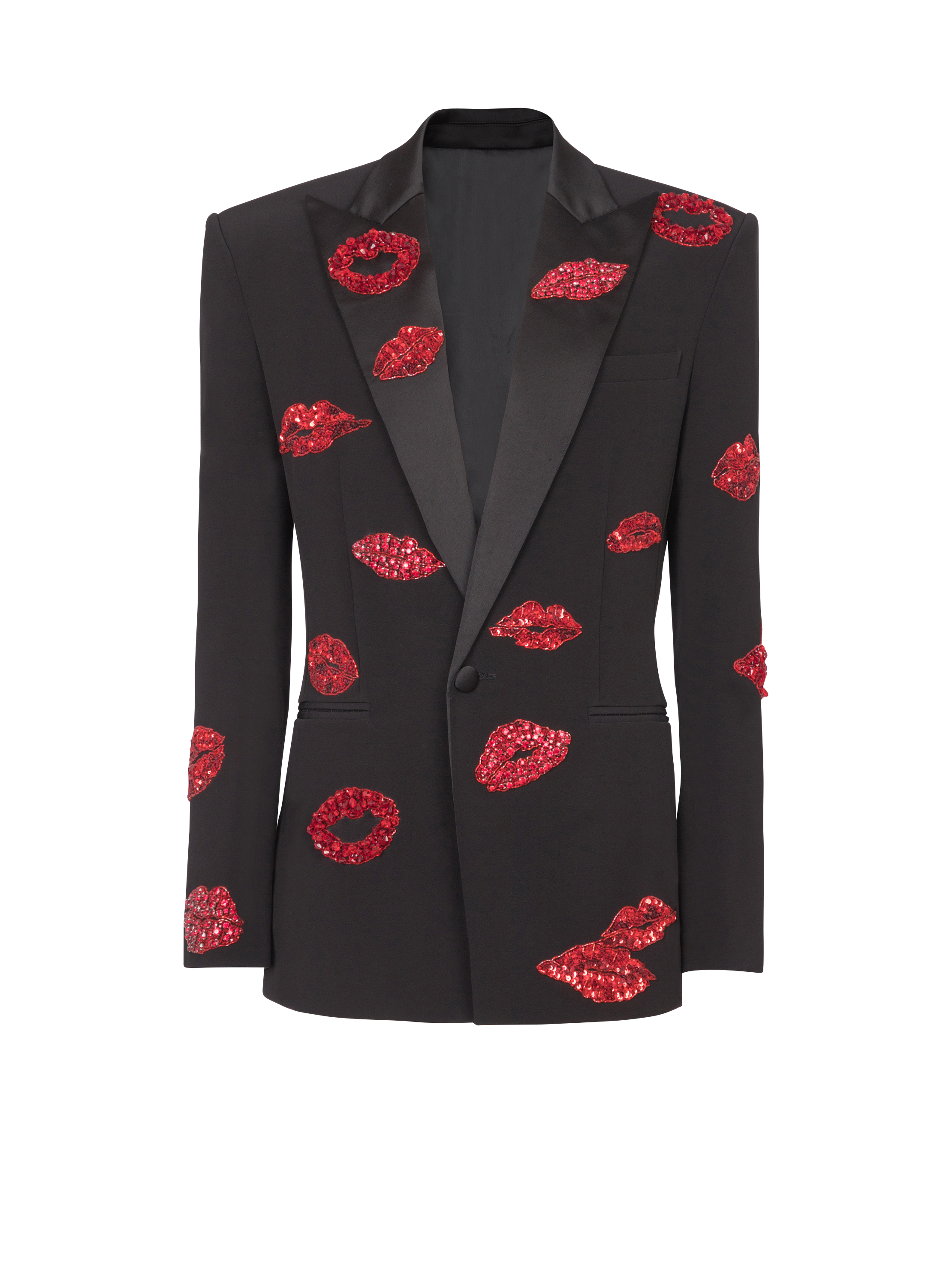 Crepe 1-button jacket with Kiss embroidery