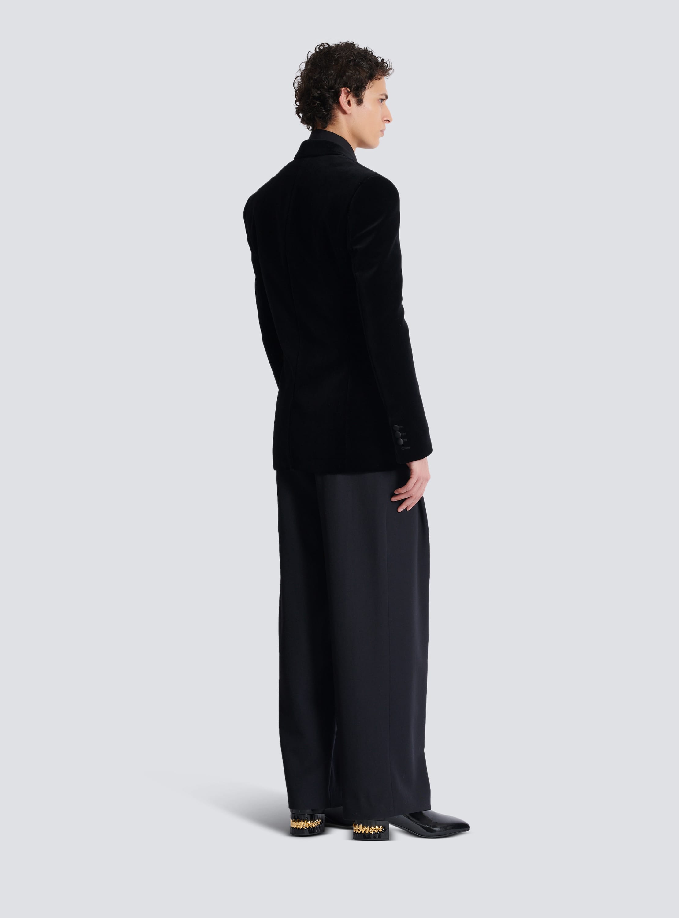 Velvet jacket with embroidered collar black - Men | BALMAIN