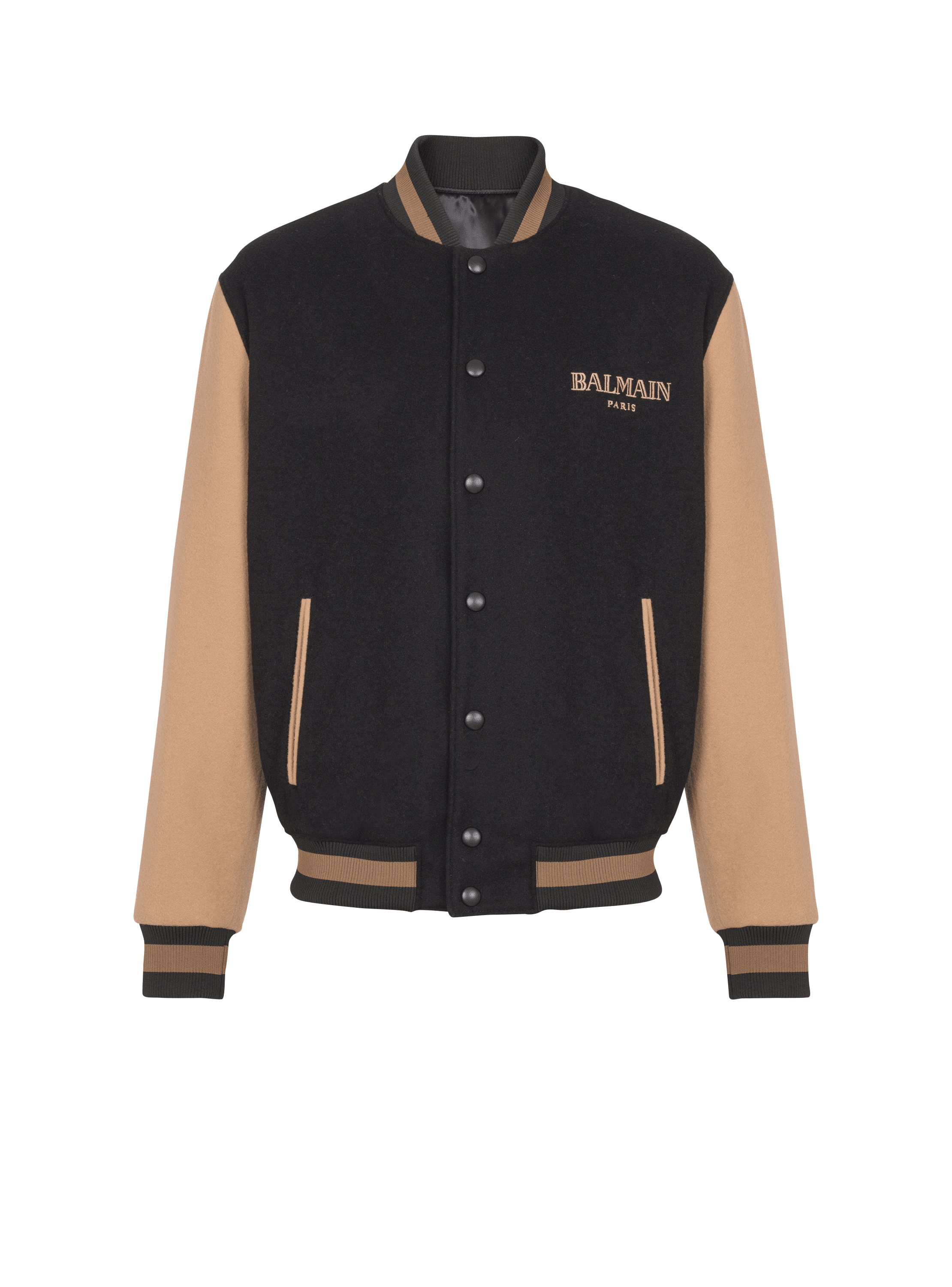 Two tone wool and cashmere varsity jacket black Men BALMAIN