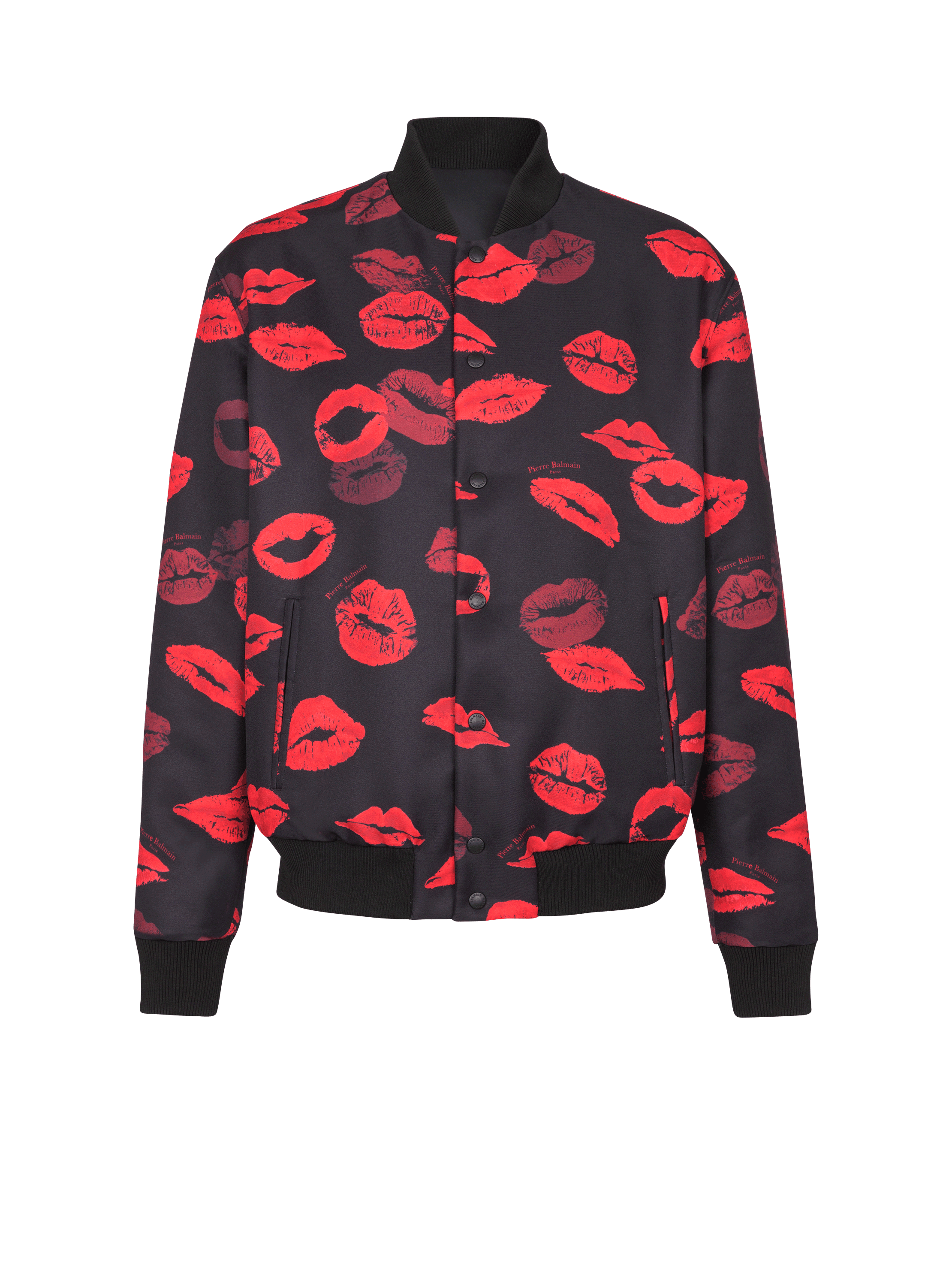 Bomber reversibile in nylon a tinta unita e stampa bacio