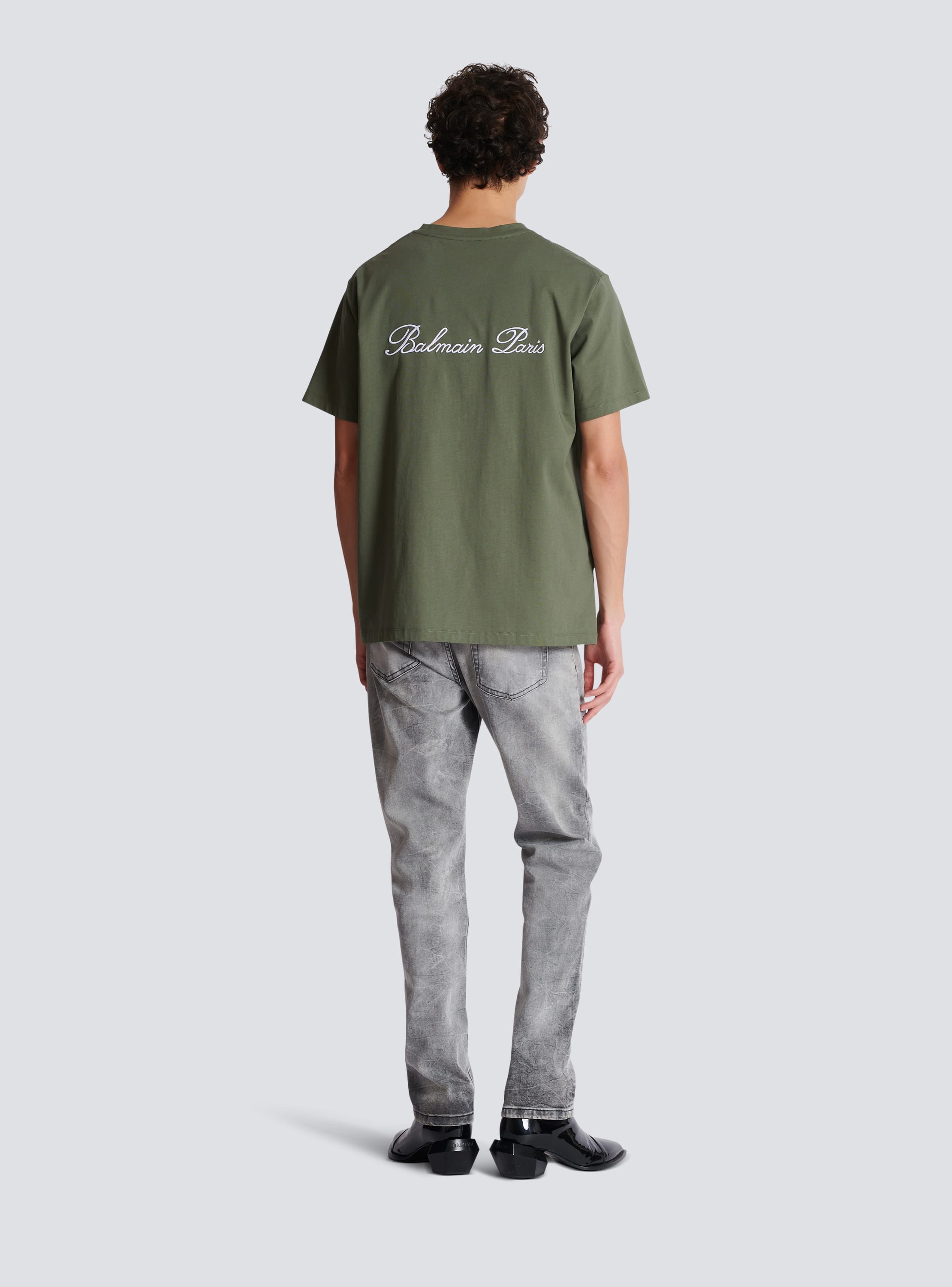 Loose T shirt with Balmain Signature embroidery khaki Men BALMAIN