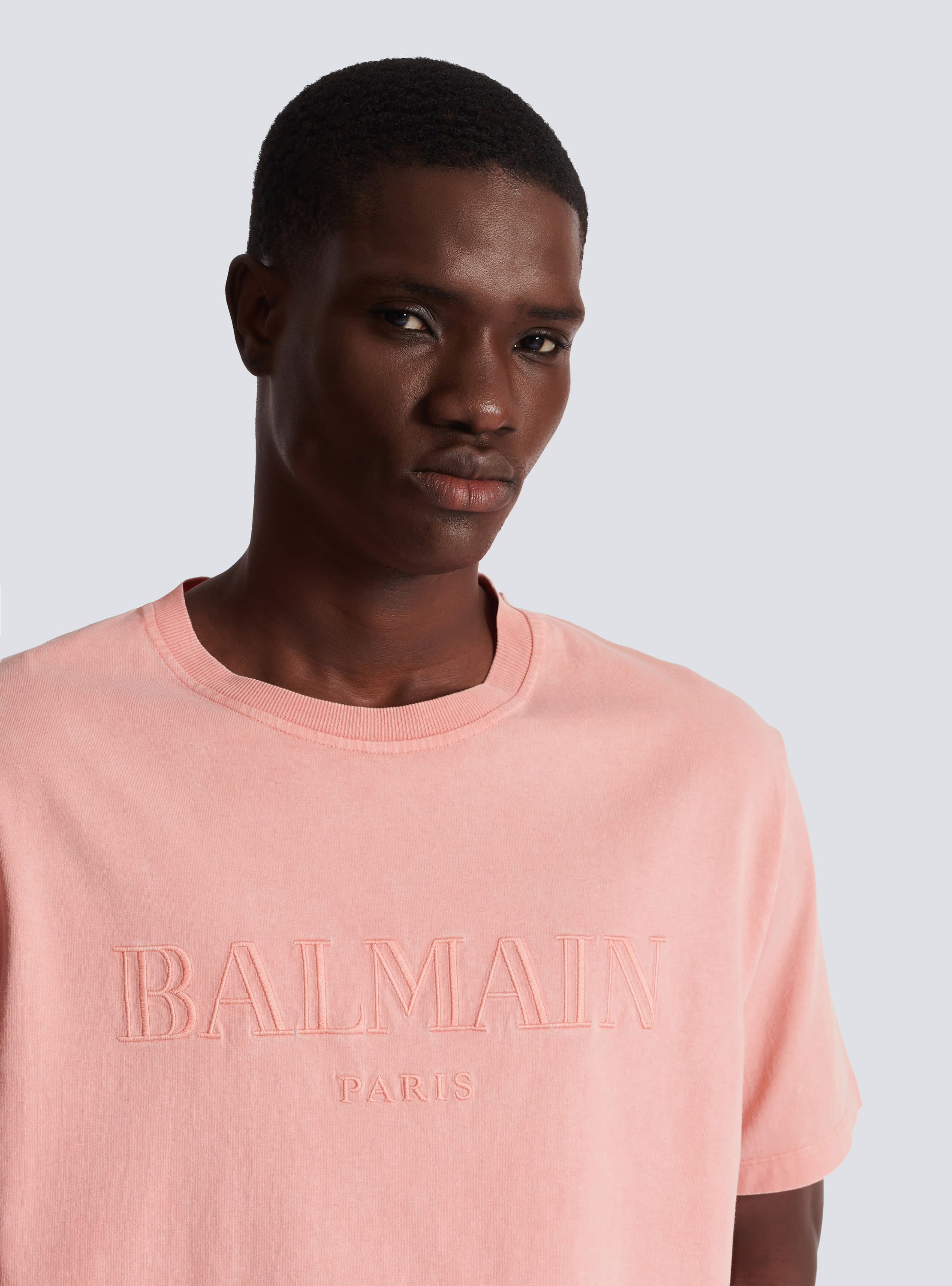 Loose T shirt with vintage Balmain embroidery pink Men BALMAIN